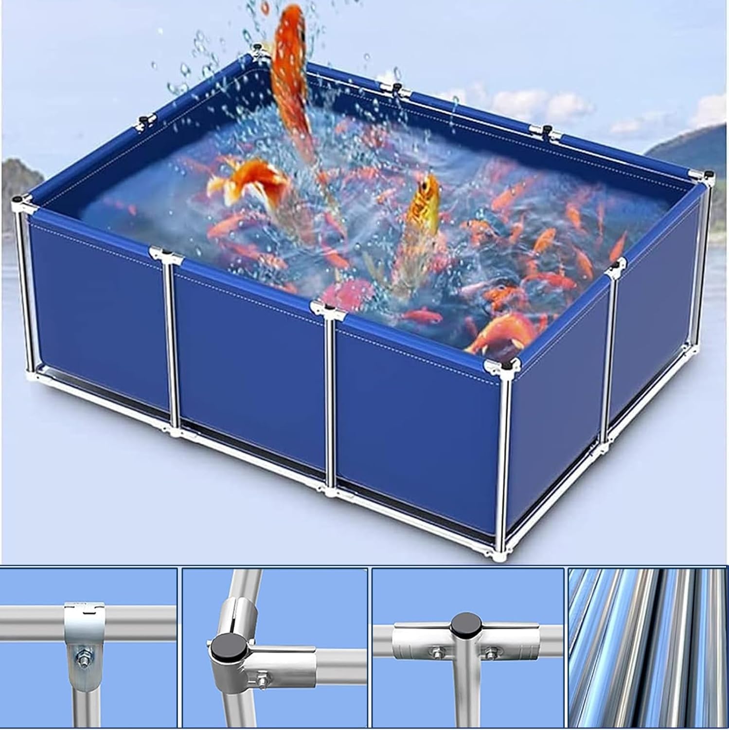 Genérico Tanque de Lona Impermeable para estanques de Peces: solución de Almacenamiento Exterior Duradera para piscicultura, hidroponía y Almacenamiento Temporal con Sistema de Drenaje Sencillo.