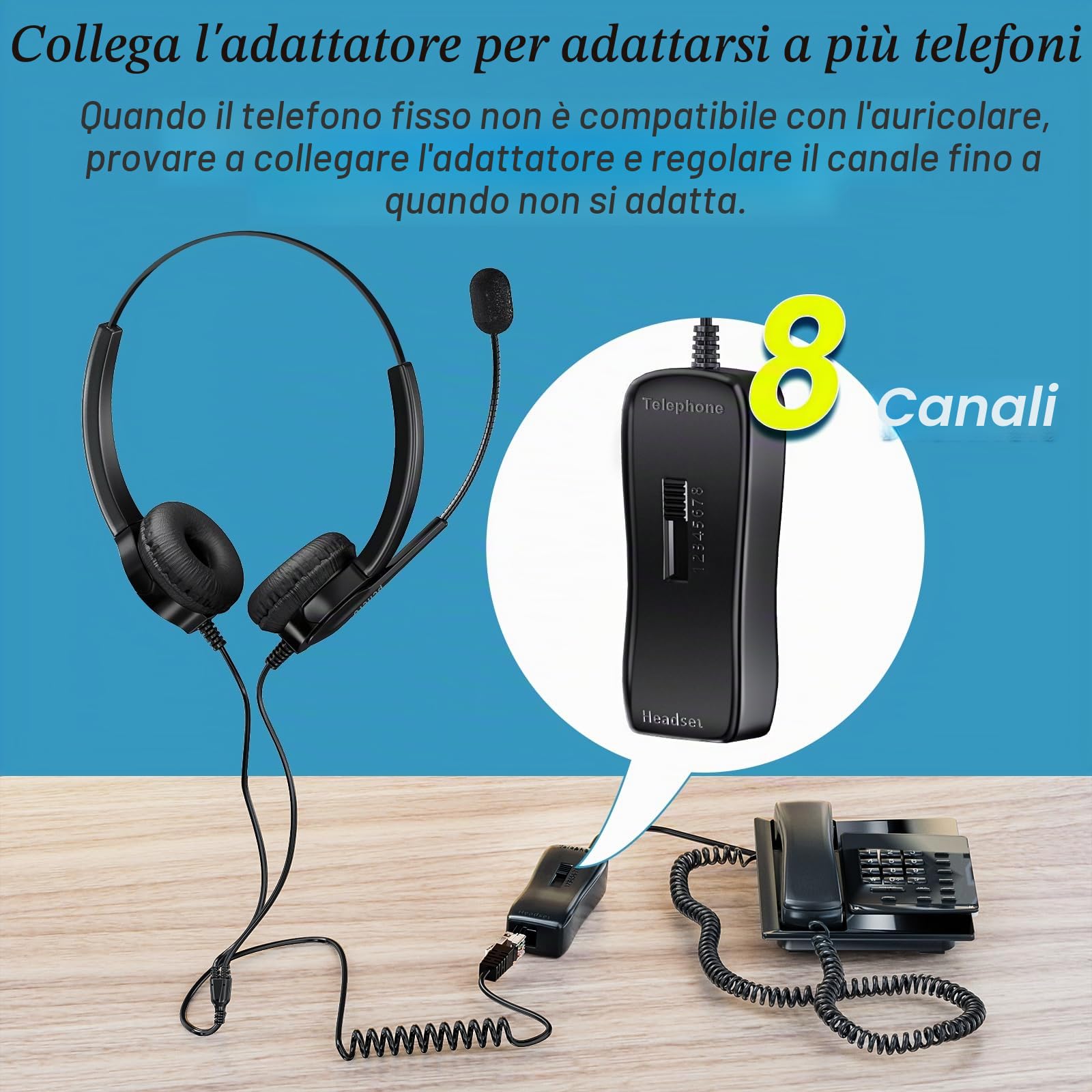 PChero Cuffie RJ9 Regolabile per Telefono Fisso Call Center Regolare con 4-Pin RJ9 Della Spina e Microfono