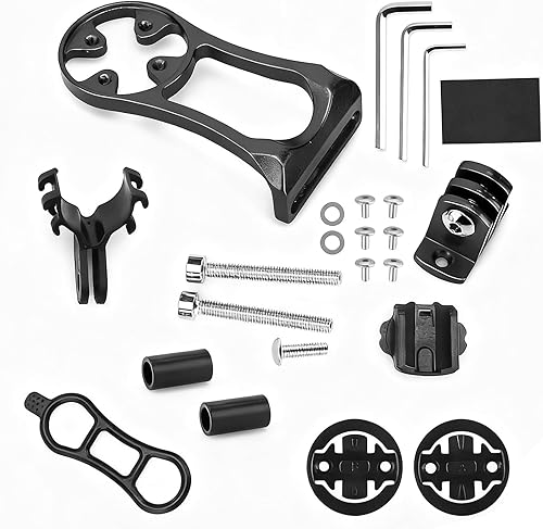 Soporte para computadora de bicicleta de base doble, soporte de vástago ajustable para computadora, cámara y luz (negro)