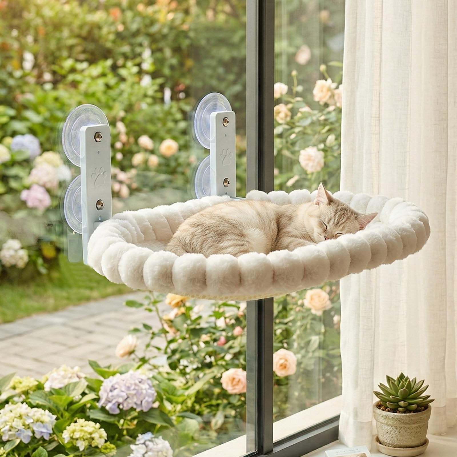 50 x 36cm Hamaca Gato Ventana,Cama Ventana para Gatos,Cat Window Perch Bed,Hamaca para Gatos Plegable,con Fuerte Succión,Soporta hasta 18 KG,Apto para Todo el Año
