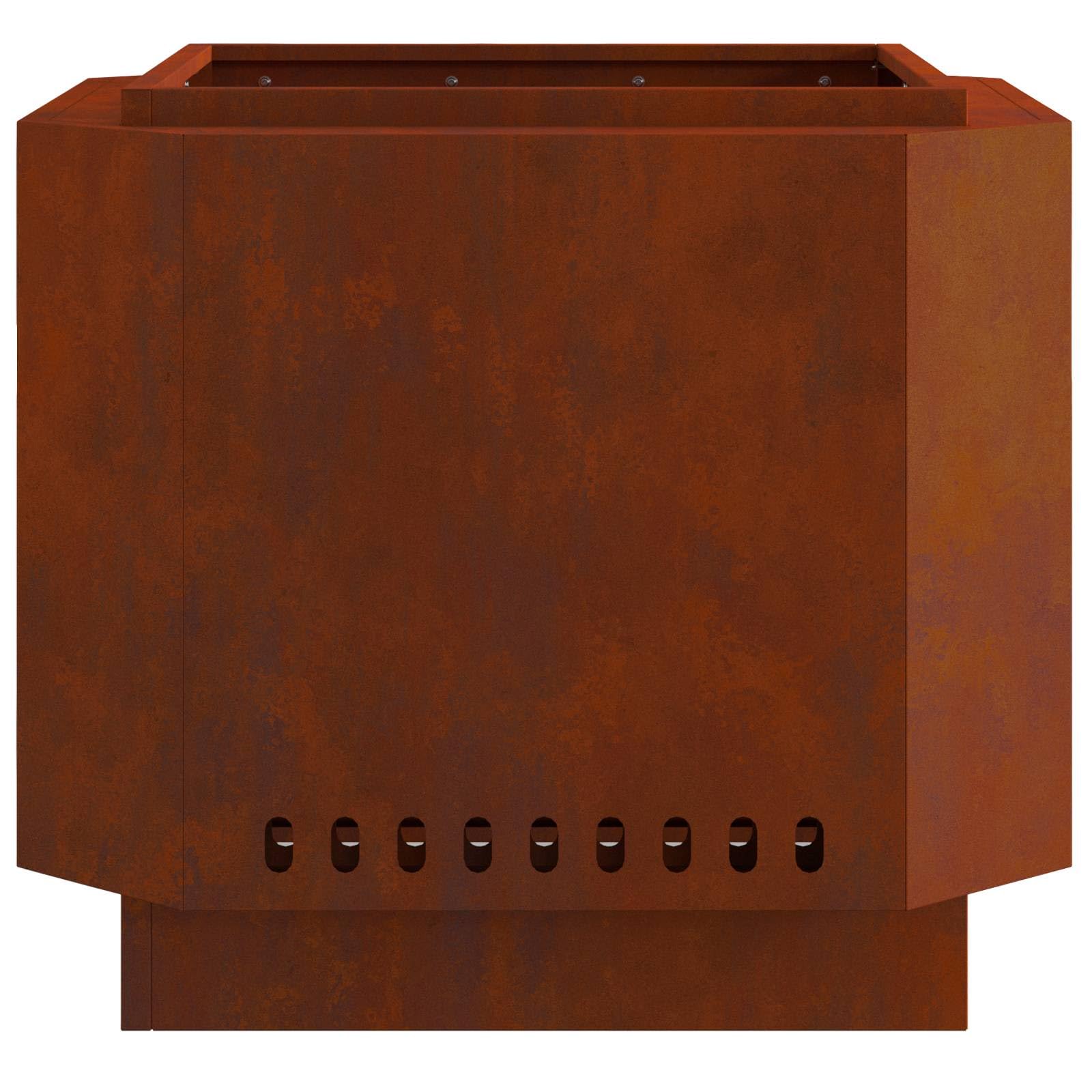 Rauchfreier Feuerkorb Braun 58 x 58 x 51 cm Wetterfester Stahl Garten Terrasse Heizgerät für Außenbereiche mit effizienter Wärmeverteilung und moderner Optik