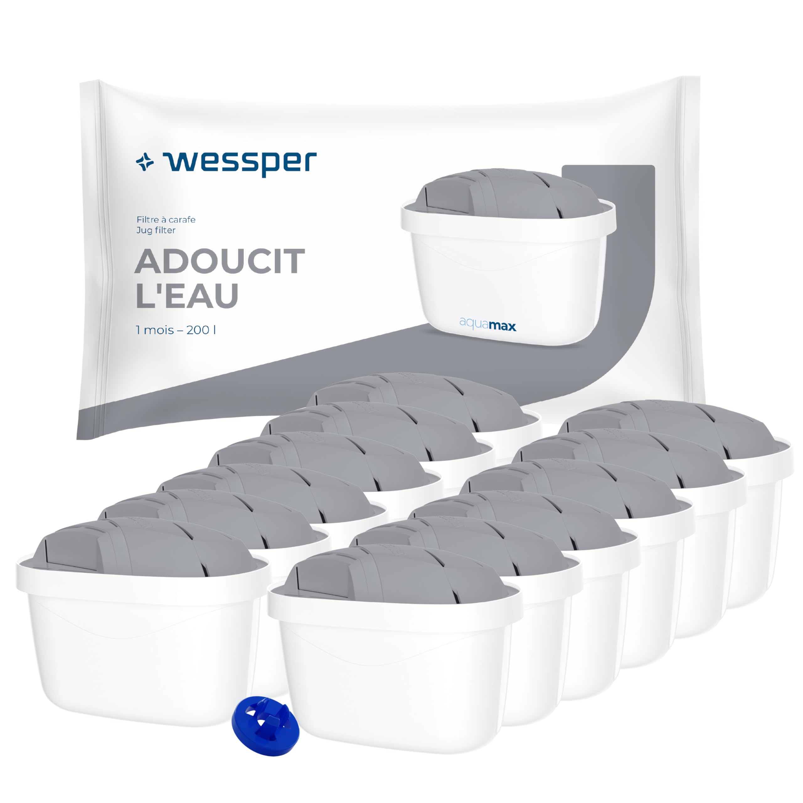 Wessper filtre à eau pour carafe filtrante pack de 12 recharges haute compatibilité