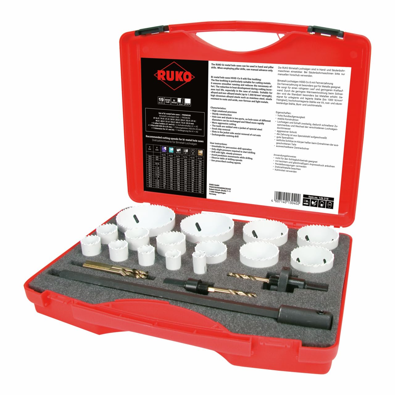 RUKO 126318 - Juego de 15 coronas perforadoras HSS Co 8 - Premium (Premiun)