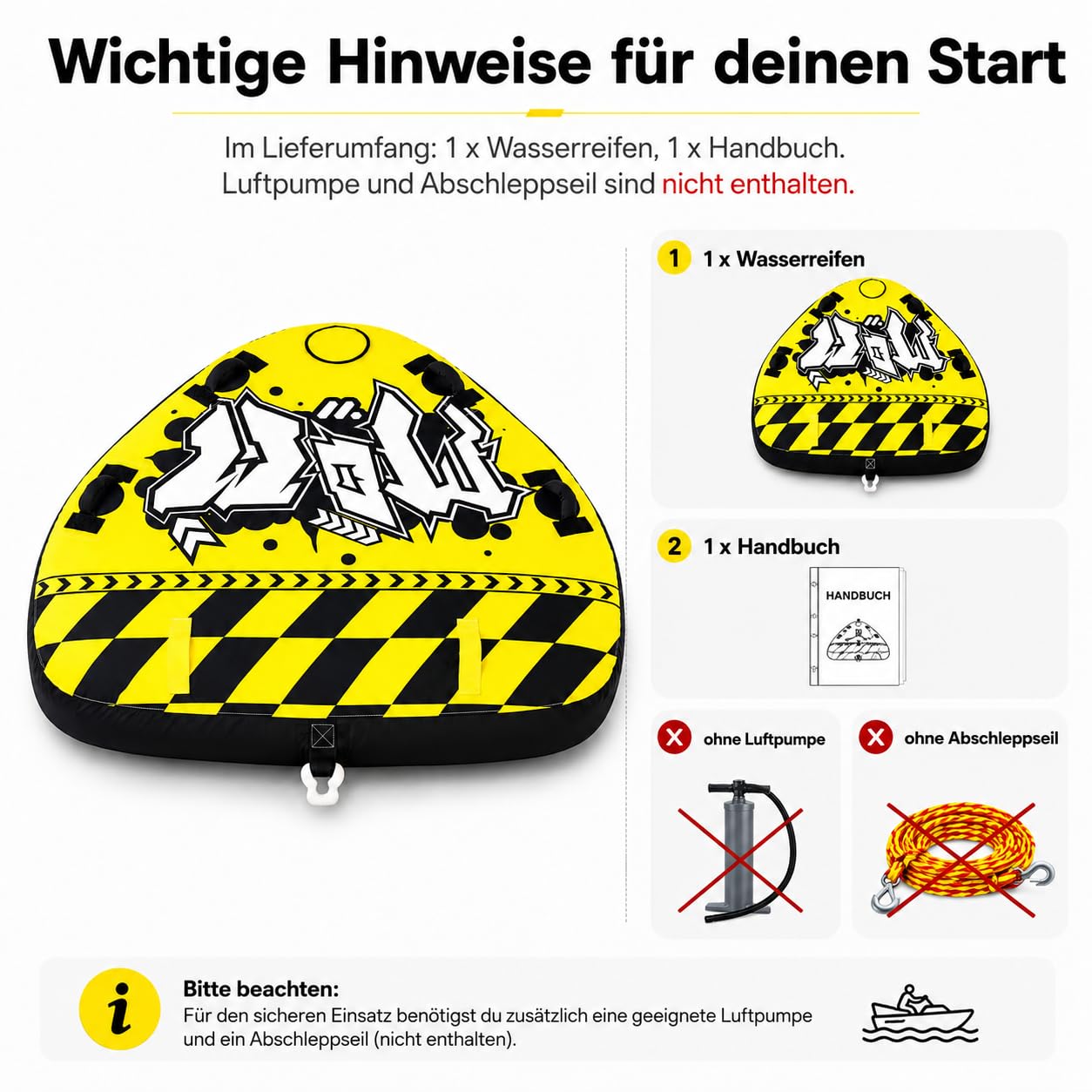 Aufblasbares Schlauchboot für 1-2 Personen – Robustes Freizeitboot mit vorderem Schlepppunkt