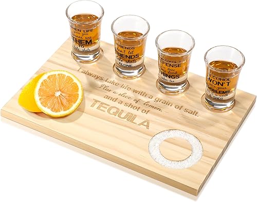 Yaomiao 5 piezas de regalos de tequila que incluyen 4 vasos de chupito de tequila transparentes, divertido soporte para vasos de tequila, bandeja de