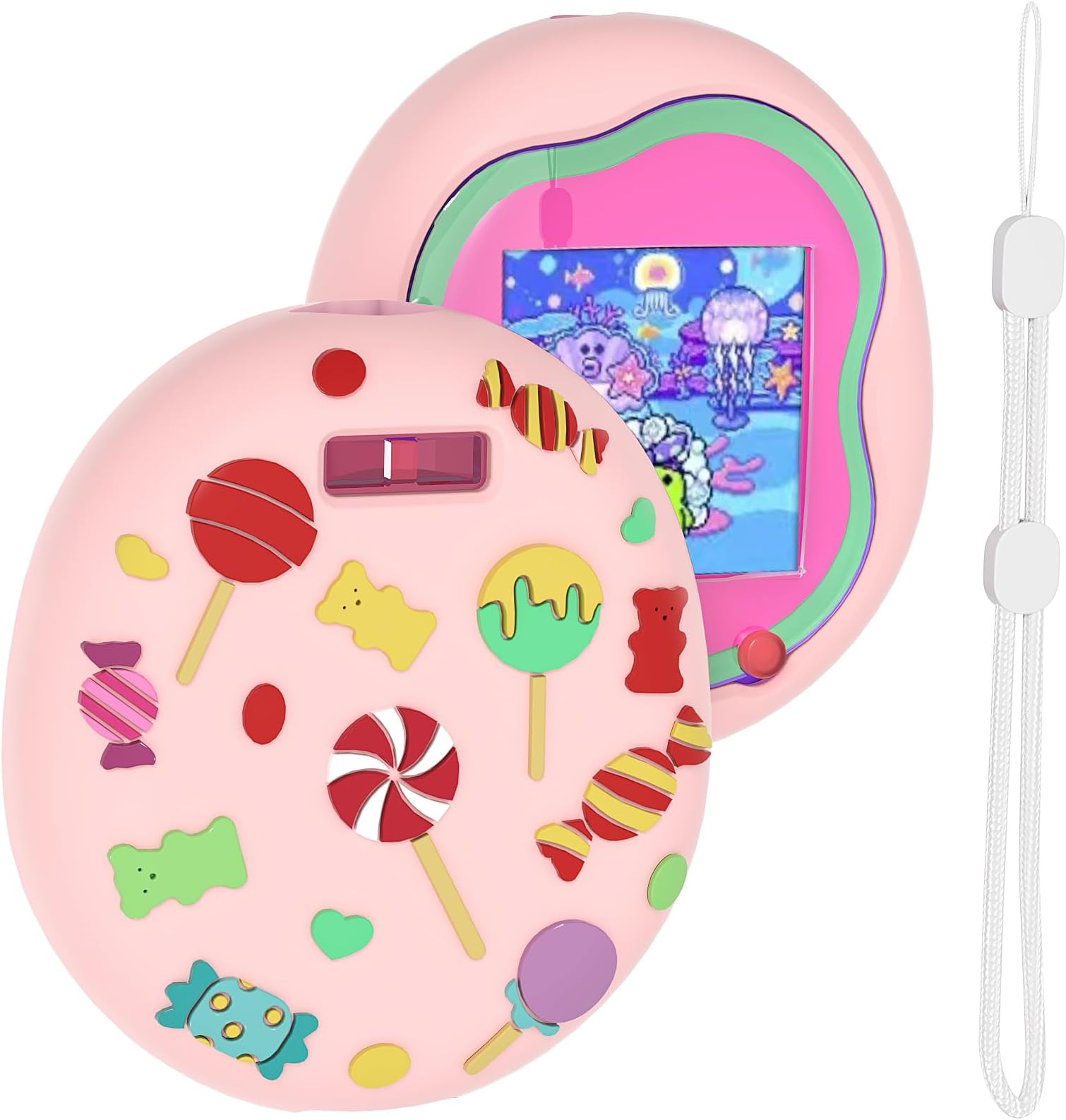 Qooseafor Tamagotchi Uni Case Virtual Pet Toy Interactive Electronic Pet Cover for Tamagotchi Uni Protective Silicone Skin with Hand Strap (Pink)