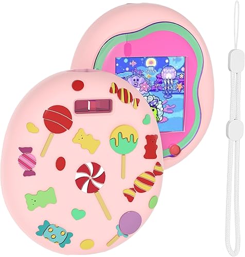 Funda protectora para Tamagotchi Uni (2023) Máquina virtual de juegos para mascotas, funda de silicona linda cubierta de piel con cordón (rosa)