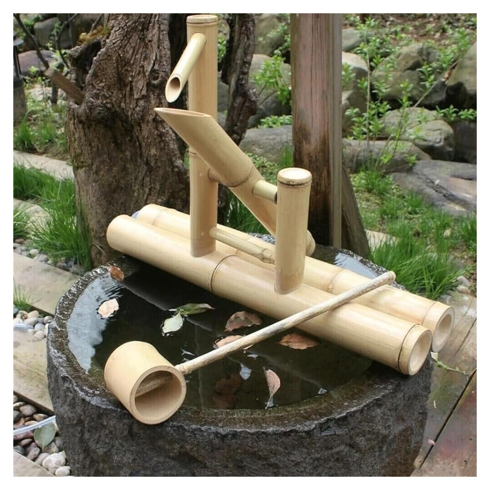 JTWWDM Zen Style Bamboo Water Fountain, Nature Texture Zen Waterscape Kit, Elegant Traditional Bamboo Water Feature, Silent Circulating Relaxing Fountain