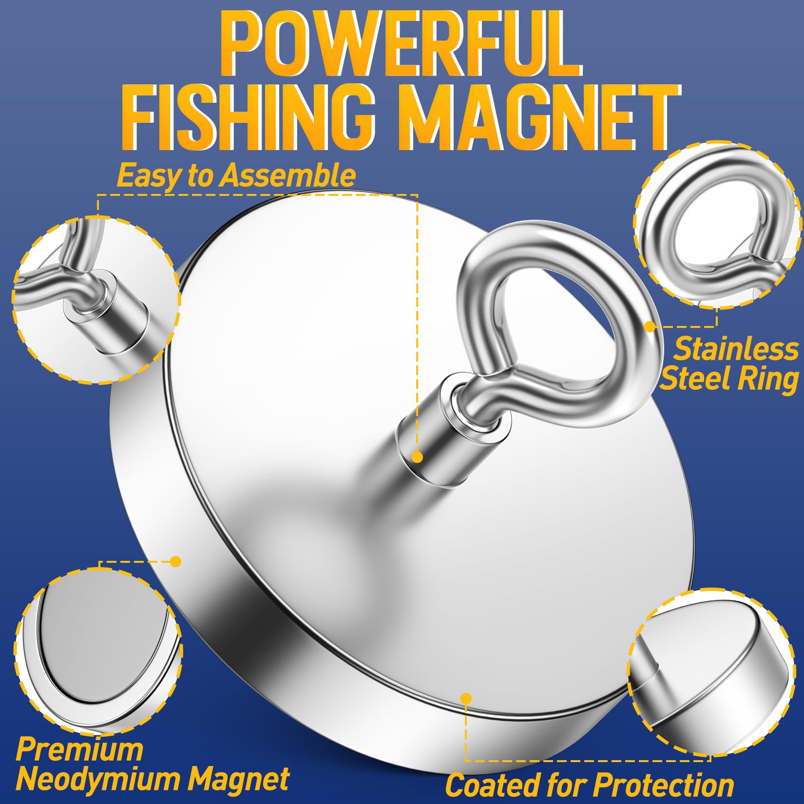 Powerful Fishing Magnet - 1600 lb Pulling Power -3