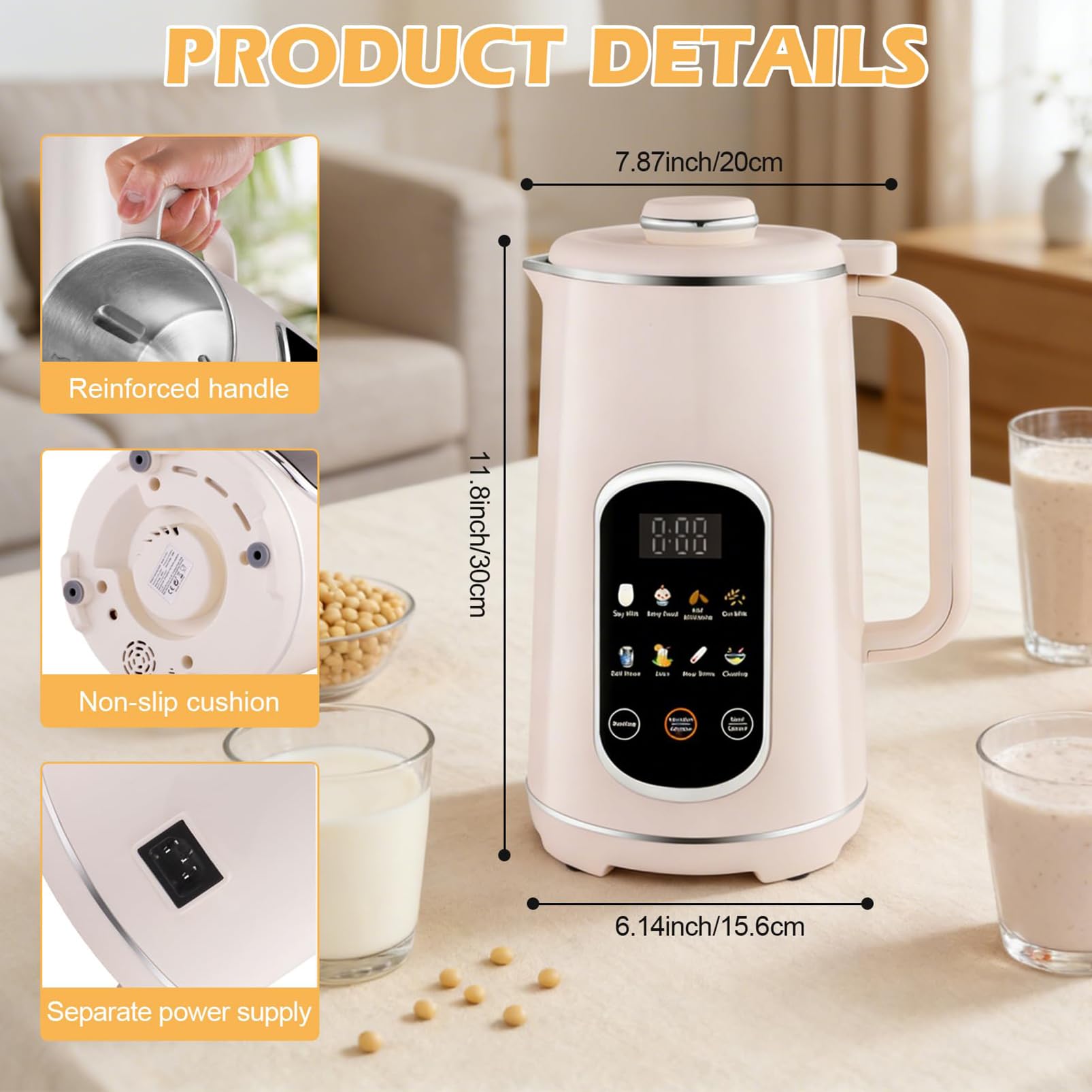 Machine à lait de soja automatique 1,2 L 12 lames écran LED minuterie 18 h maintien au chaud autonettoyant