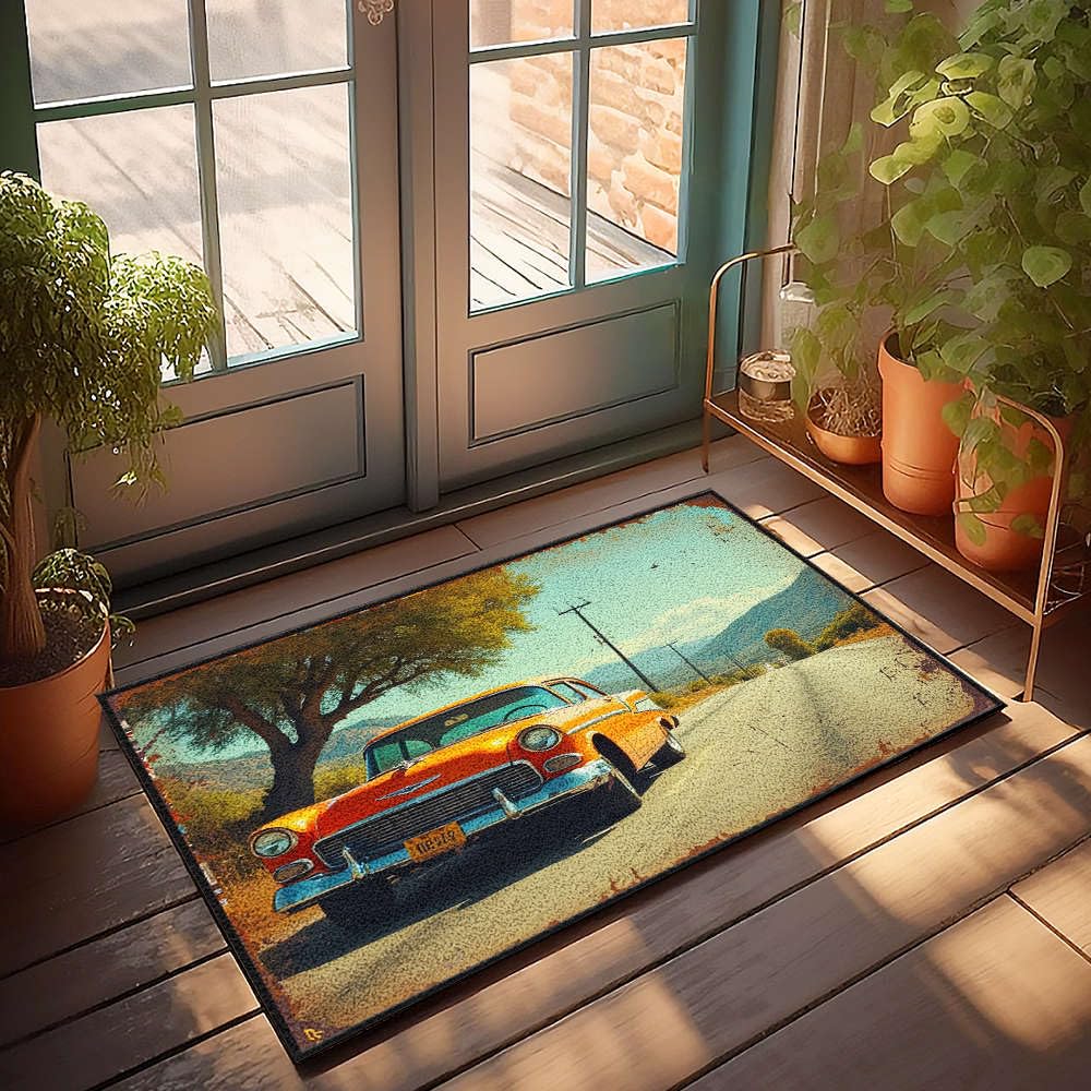 Paillasson d'intérieur vintage voiture 65x90 anti-poussière pour l'automne