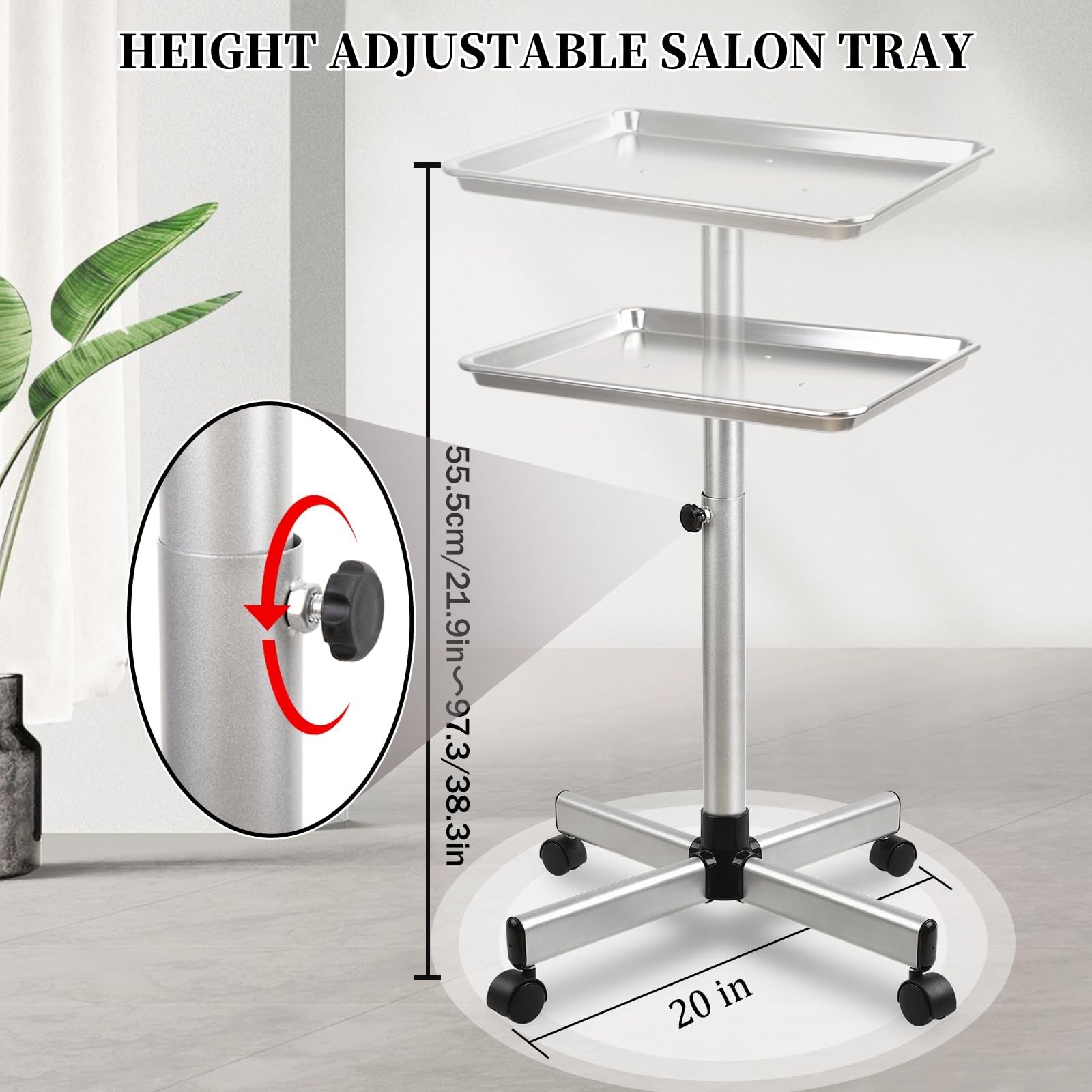 Bandeja de salón de belleza con altura ajustable, bandeja de salón con ruedas, ideal como bandeja de tatuaje, bandeja médica, bandeja dental