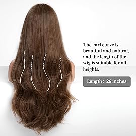 HAIRCUBE Brown Wig with Bangs for Women Brown Long Wavy Hair Wig Wig Curly Wavy Synthetic Wigs for Girls Daily Party Use