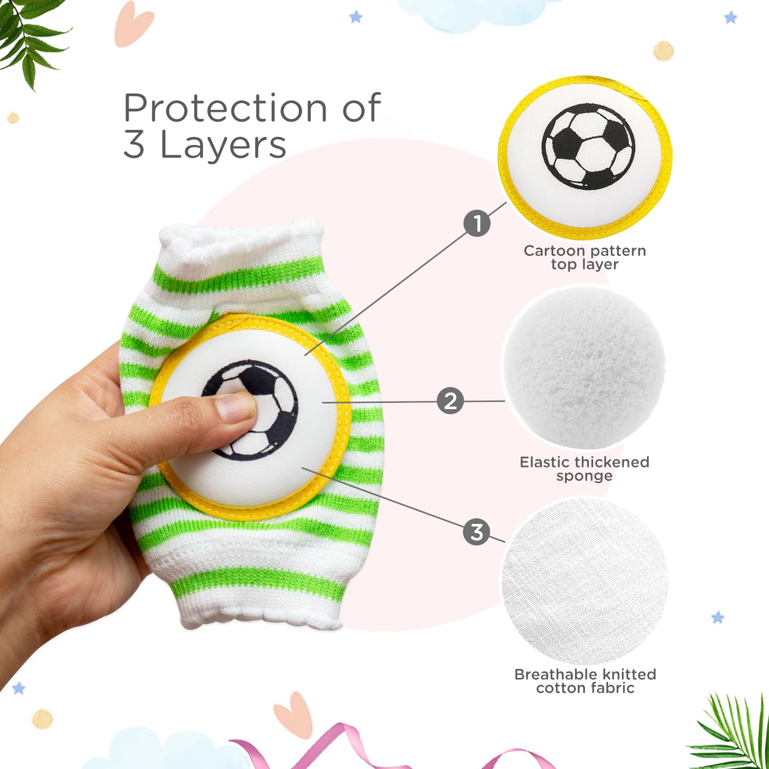 Mee Mee Soft Baby Knee/Elbow Pads for Crawling, Anti-Slip Padded Stretchable Elastic, Breathable Cotton Comfortable for Babies/Infants/Toddlers (Single Pack, Pink) 1