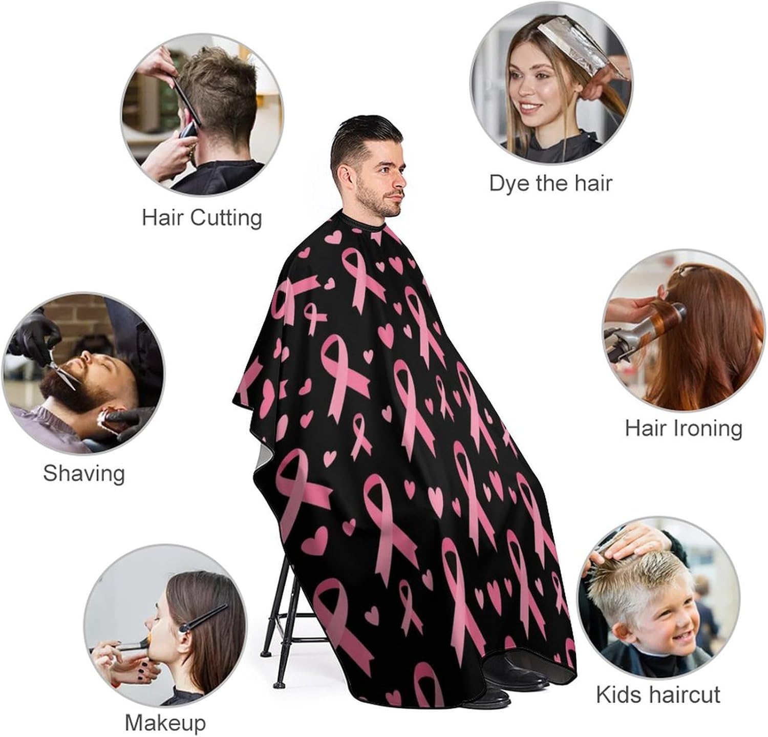 Men's Professional Hair Cutting Cape with Adjustable Closure Barber Cape Pink Breast Cancer Ribbons Awareness