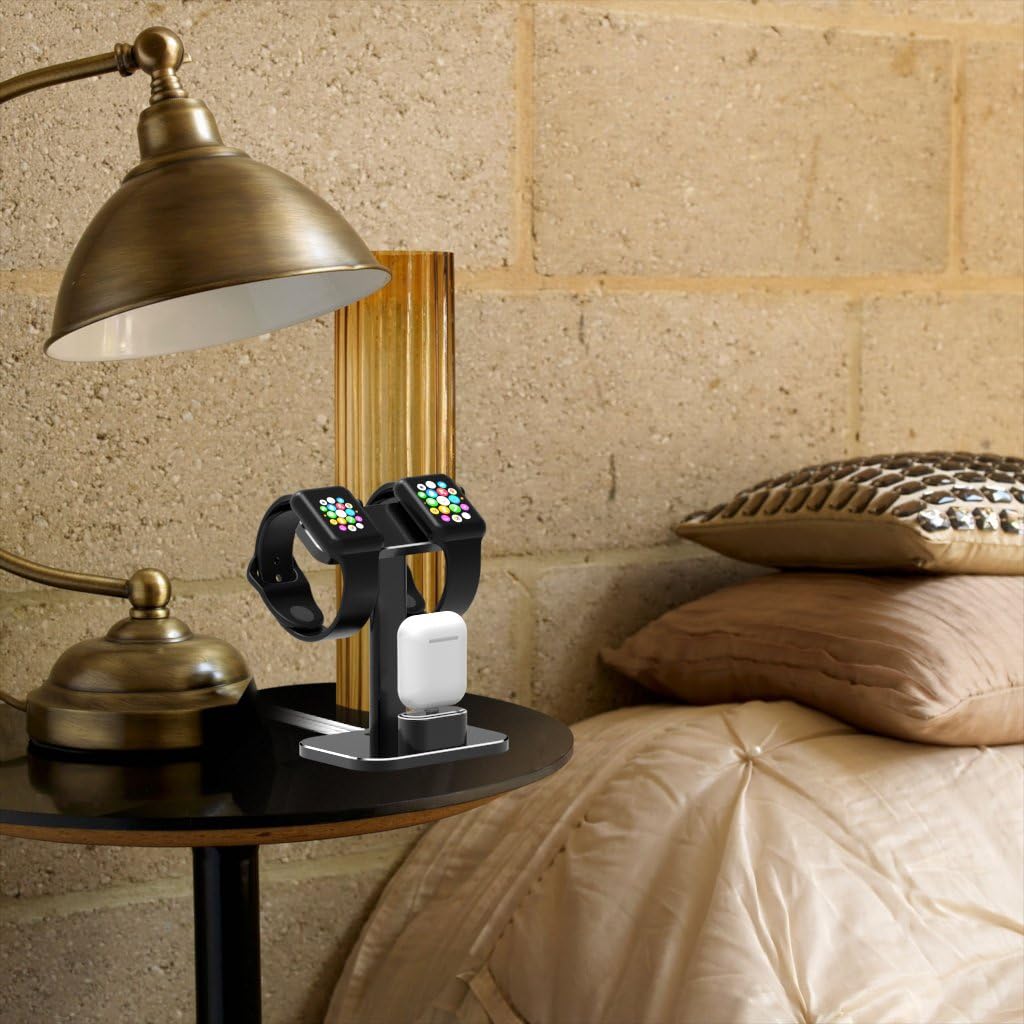 Authеntіс Crаzу Dеаlѕ DHOUEA Compatible 2 in 1 Watch Stand Replacement for Apple Watch iWatch Charging Dock Station Stand Holder Aluminum Airpods Stand for Apple Watch Series 6 se 5 4 3 2 1 (38mm or 42mm) Airpods (Black)