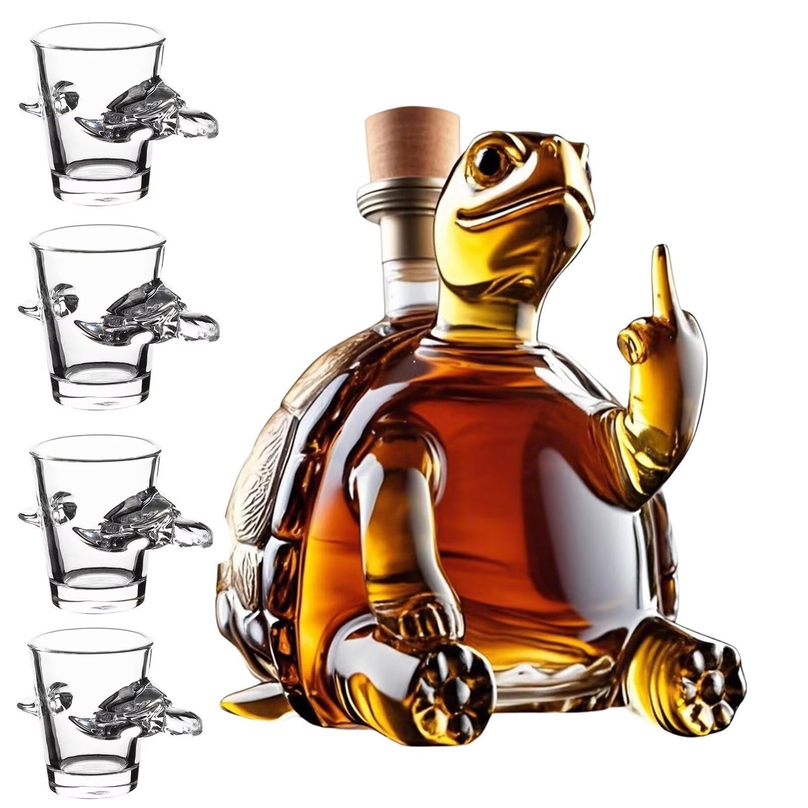Karafka do dekantatora wina - butelka whisky, szklana karafka do wina o pojemności 32 ml z motywem żółwia i palca honorowego, pięknie grawerowana, rzeźba zwierząt, zabawny prezent dla mężczyzn i