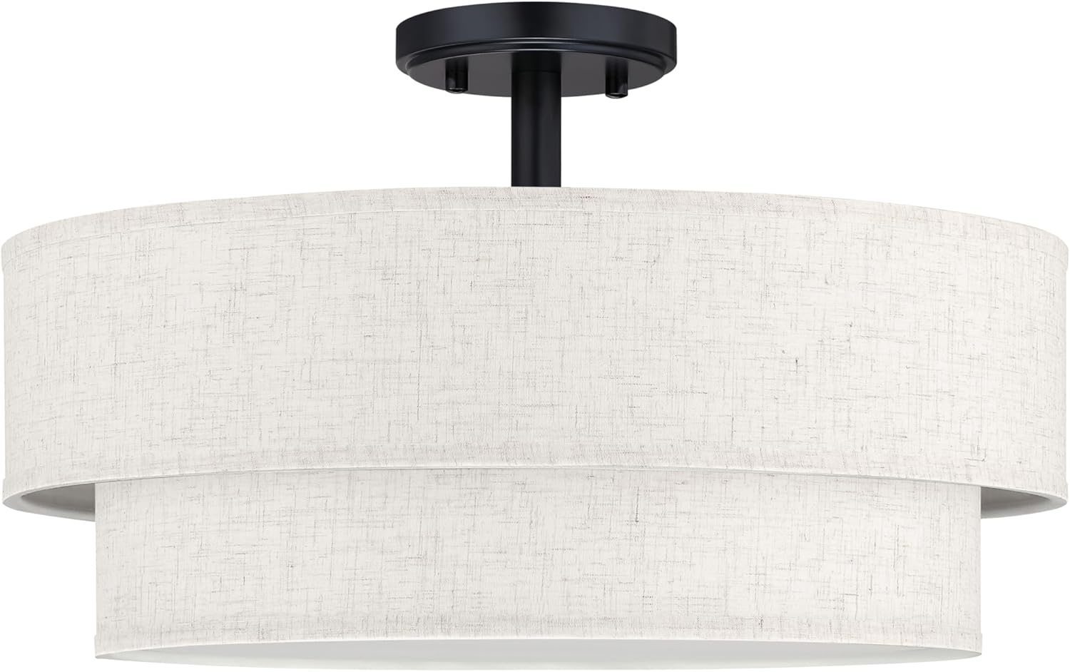 Doraimi Lighting 18 Inch LED 24W Adjustable 3000/4000/5000 Black Double Drum Linen Fabric Shade Semi Flush Mount Close to Ceiling Light Fixture for Bedroom,Living Room,Dining Room Hallway