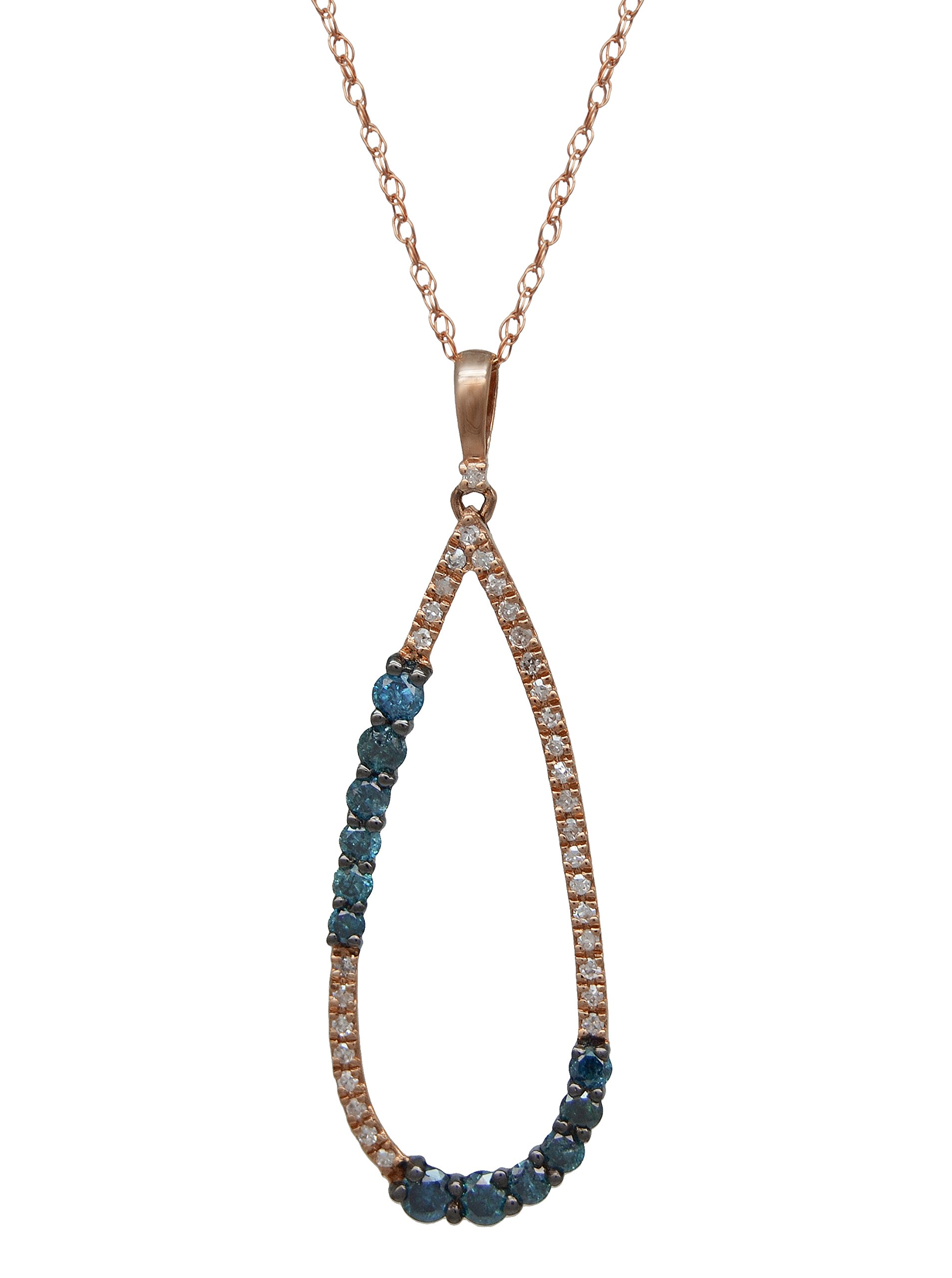 AFJewels 14 k Rose Gold 0.50 cttw Blue Diamonds Dangle Pendant Necklace