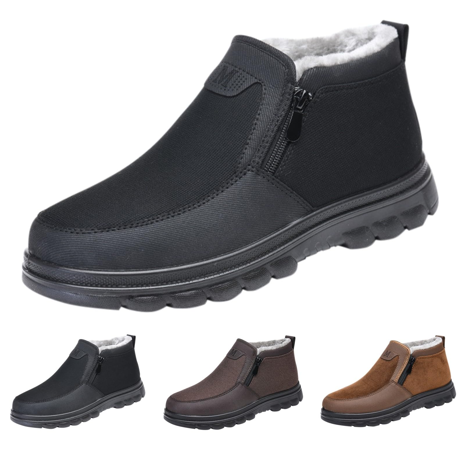 Bottine Neige Bottes De Neige Chaudes Et Froides pour Hommes, Printemps Et Automne, Grande Taille, en Velours, Plus Épais, Fermeture Éclair Latérale, Décontractées, À Fond Courtes