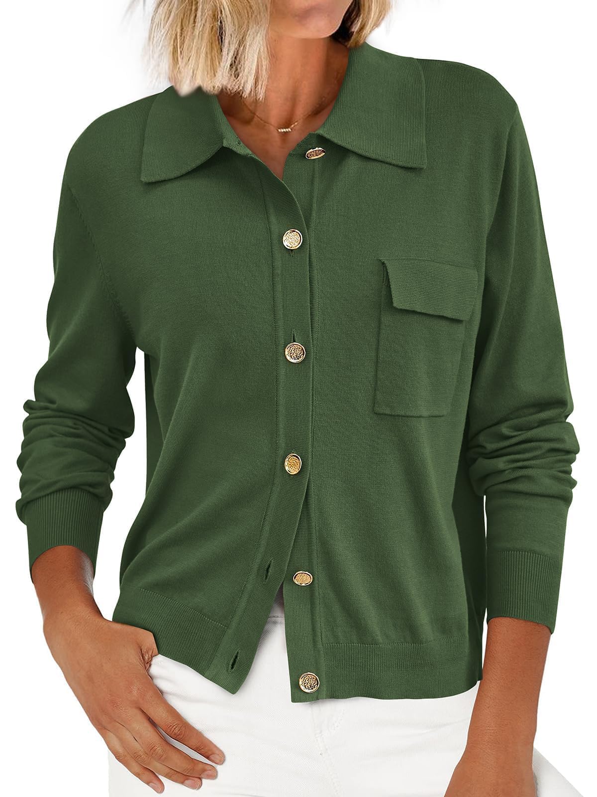 PRETTYGARDEN Women's 2026 Spring Long Sleeve Knitted Button Down Shirts Lightweight Cardigan for Women Dressy Casual Tops