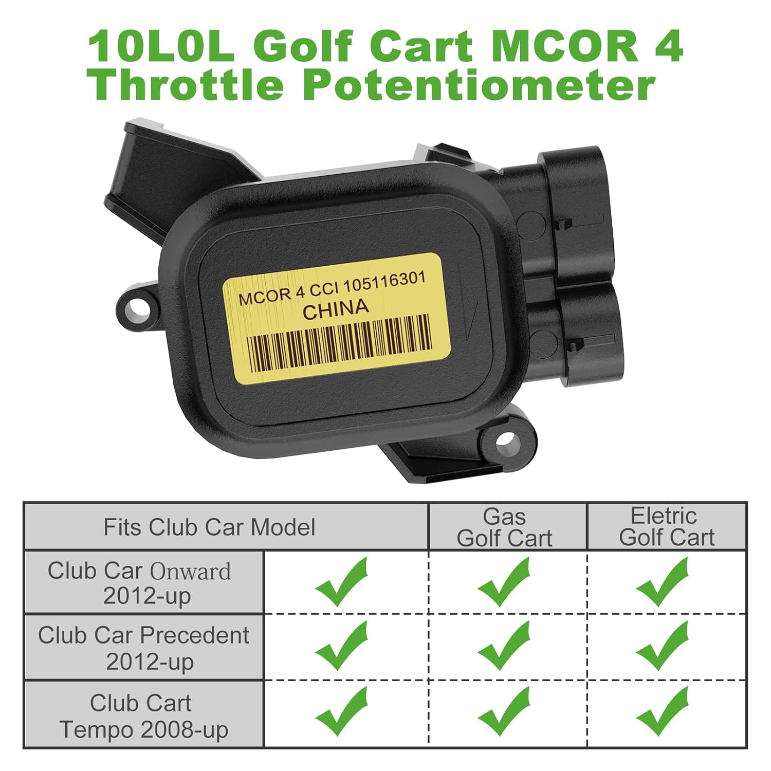 10L0L Golf Cart MCOR 4 Conversion Throttle Potentiometer Compatible with Club Car Precedent/Carryall/Tempo/Onward 2012-up Golf Cart Replaces 105116301, 103850401(MCOR 3)