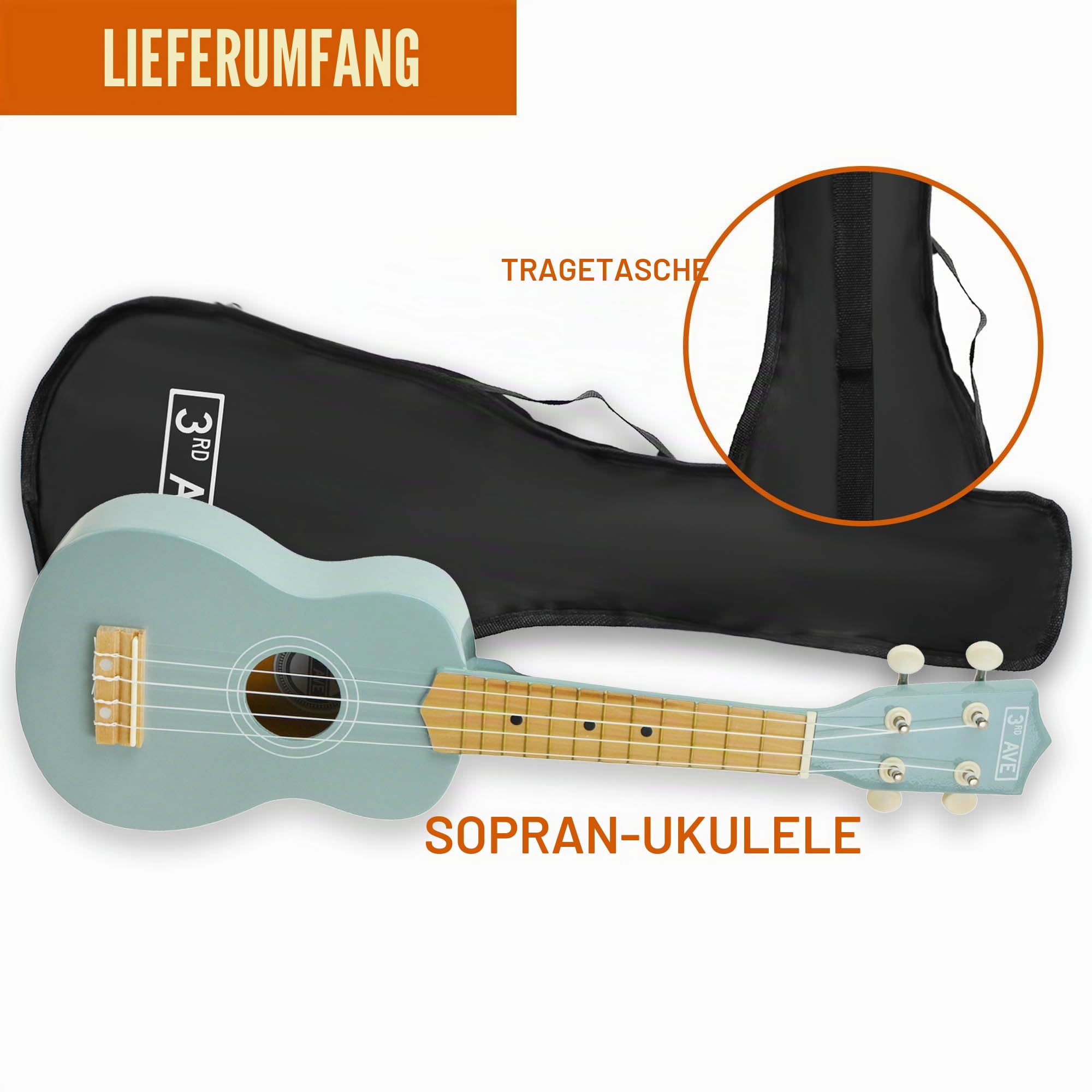 3rd Avenue Sopran-Ukulele Für Anfänger, 21 Zoll, 4 Nylonsaiten Mit Kostenloser Uke-Tasche – Pastellblau – 1 Monat Kostenloser Online-Unterricht