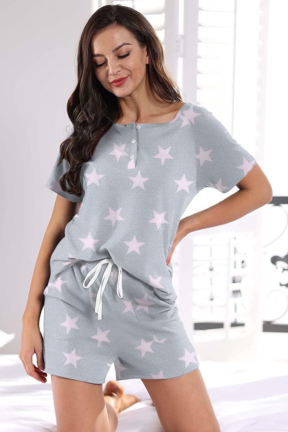 WIHOLL Two Piece Outfits for Women Lounge Sets Button Down Top and Shorts Set Sweatsuits with Pockets - Image 2