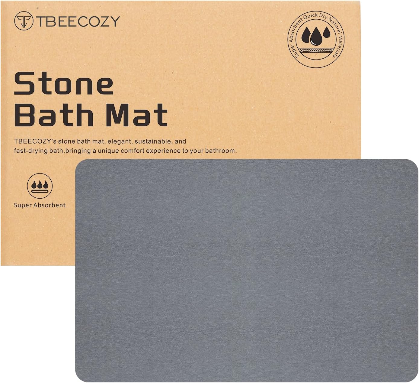 Stone Bath Mat, Diatomite Fast Drying Non Slip Stone Shower Mat, Super Absorbent for Bathroom & Kitchen, Multi-Use as Pet Mat, Easy to Clean 16"x24", Gray Style 08-gray 16"x24"