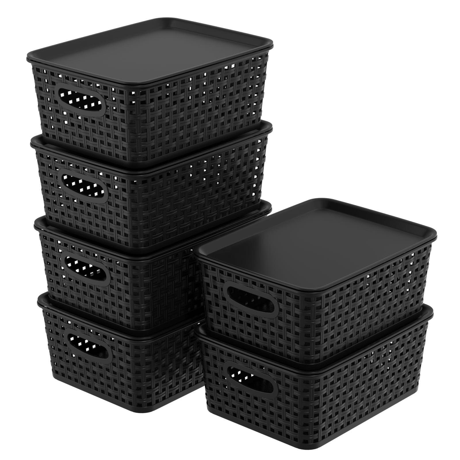 Panier de rangement empilables pour éliminer le désordre boîte plastique tressée noire lot de 6