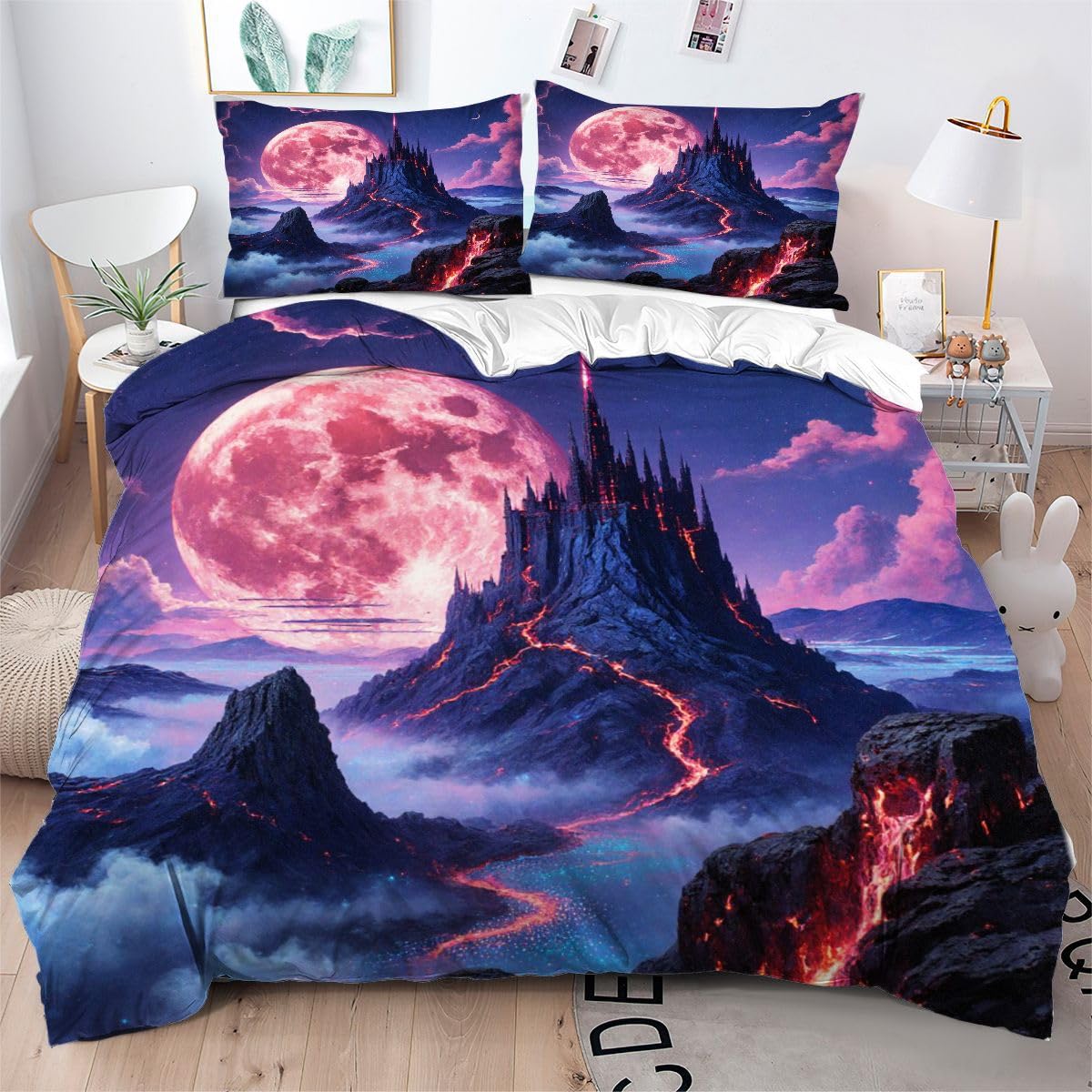 Housse de couette 200x200 cm anti-plis facile à laver pour adulte