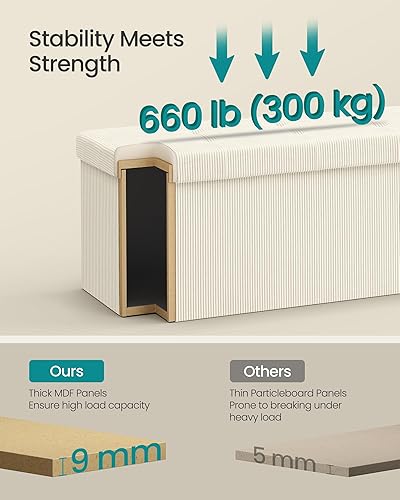 Miniatura 5 de SONGMICS Mazie Collection - Banco otomano de almacenamiento, reposapiés plegable, 15 x 30 x 15 pulgadas, banco de extremo de cama, baúl