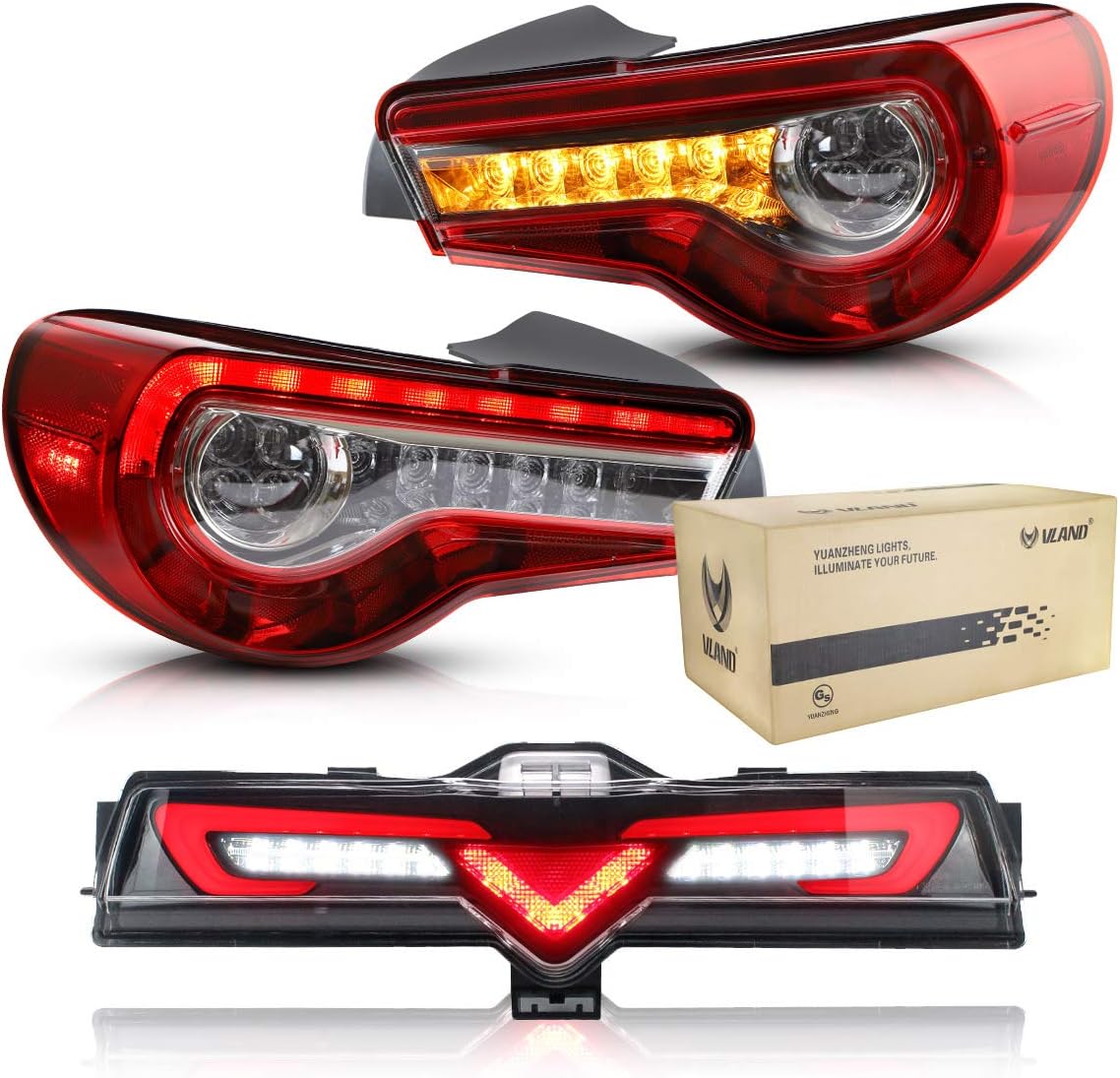 VLAND Tail Lights for 2012-2019 GT86 & BRZ & FRS LED Rear Light Fog Back Lamp with Dynamic Indicator