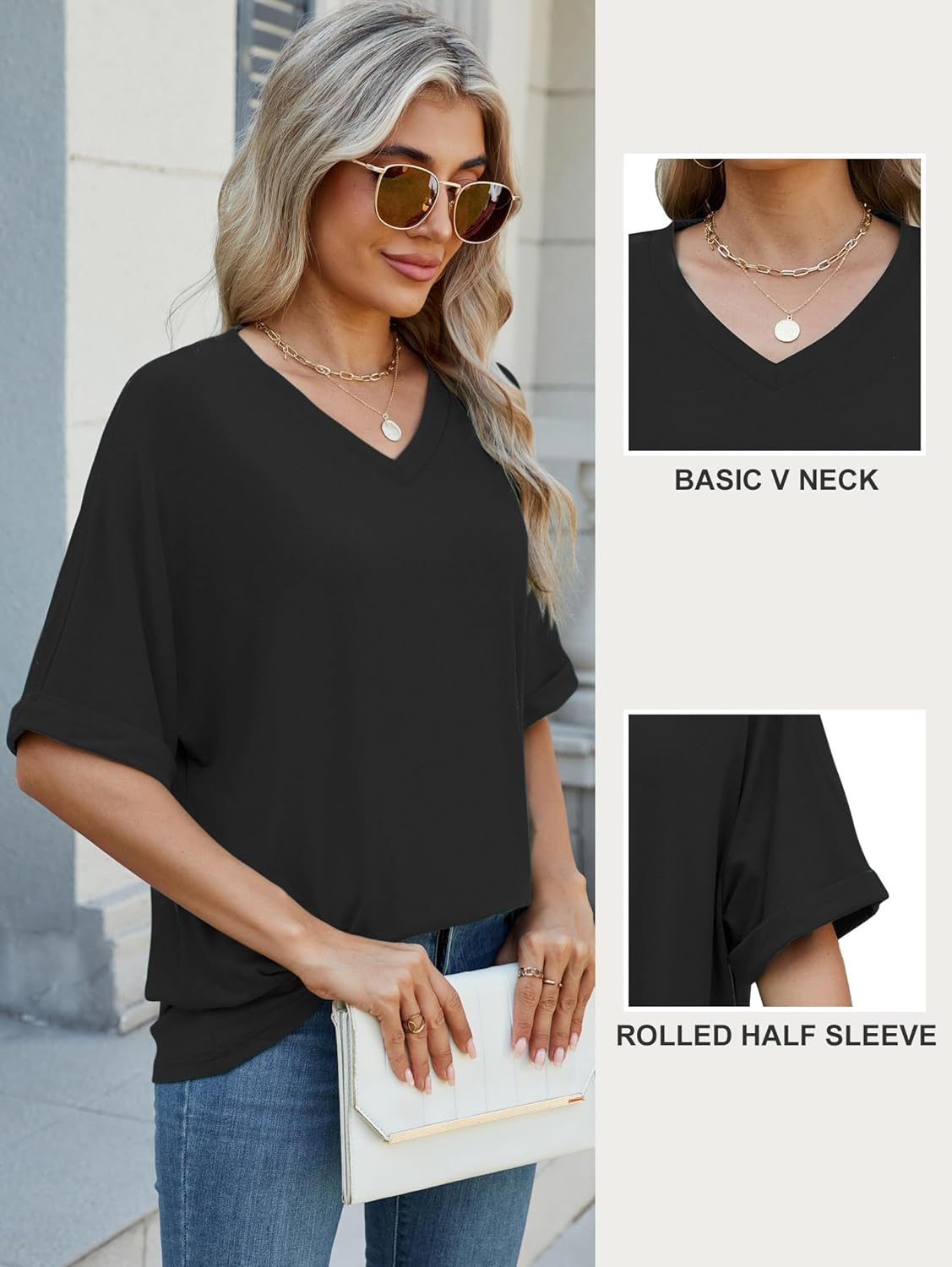 Famulily V Neck Short Sleeve Oversized T Shirt for Women UK, Ladies Basic Summer Loose Tshirts Tunic Tops 3 71ZIHqnvKWL. AC SL1500