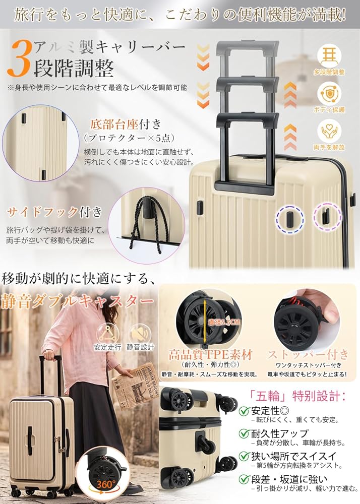 Amazon | [J.K.T] スーツケース 片開き Mサイズ フロントオープン 横