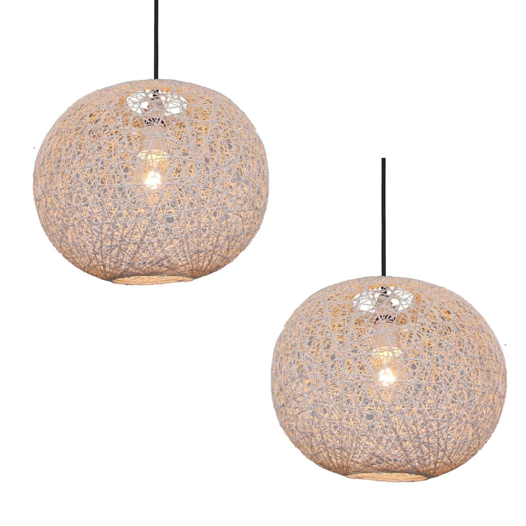 Loxton Lighting Modern Medium Wicker Rattan String Ball Style Ceiling Pendant Light Lampshade X 2 (White)