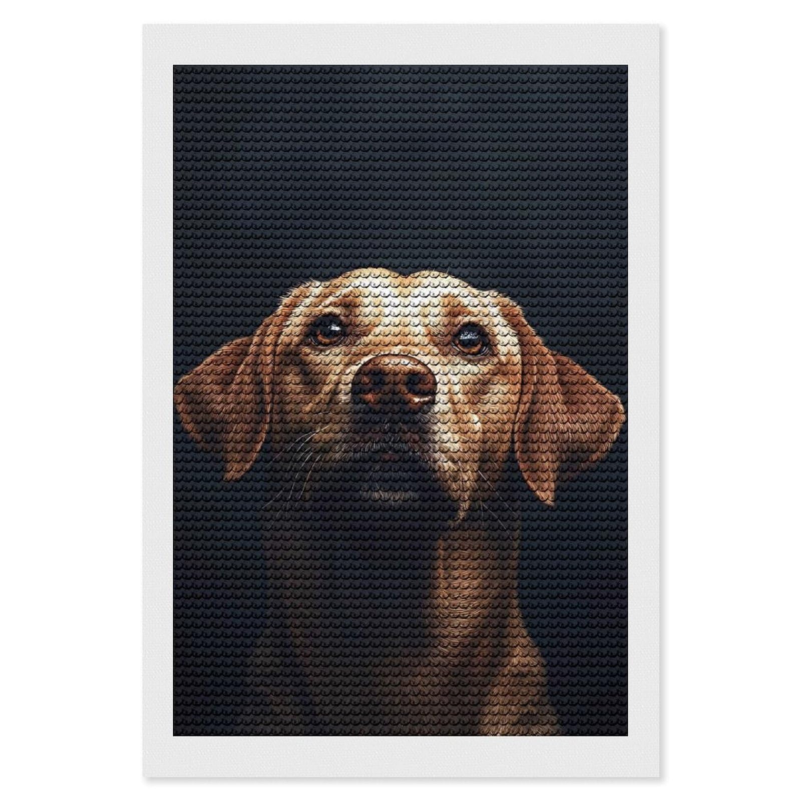 Junmoney Golden Labrador Portrait on Dark Background Diamond Art Kit 8"x12", Creative Leisure Activity, Complete Accessories, Vintage Style Decor, for Women