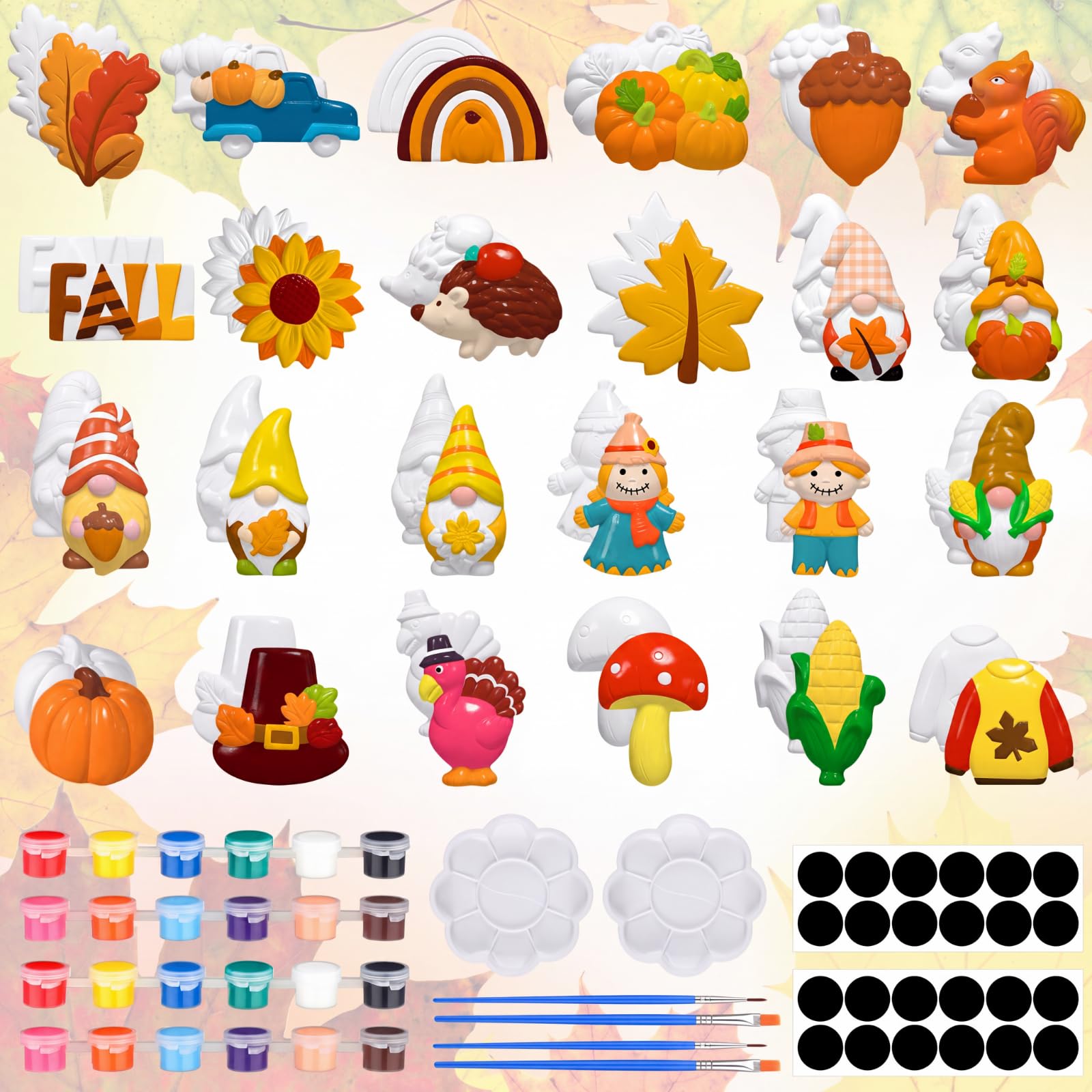 Simgoing 24 Sets Herbst-Keramik-Malset für Erwachsene, Thanksgiving, unlackiert, zum Bemalen Ihrer eigenen Figuren, DIY, fertig zum Bemalen, Keramik, Malerei, Basteln, Kunst- und Bastelset mit weichen