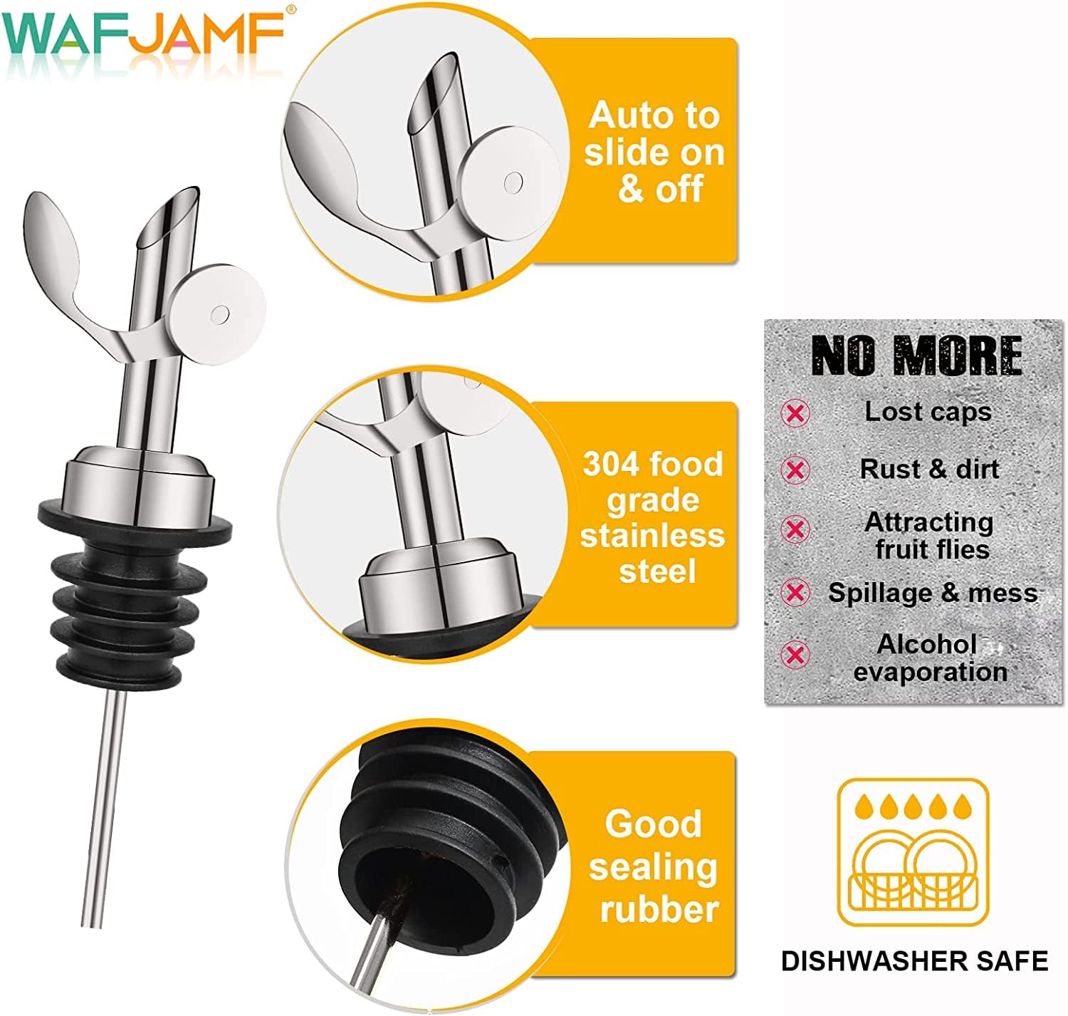 WAFJAMF 2 Pcs Weighted Stainless Steel Bottle Pourers, Self Closing Olive Oil Dispenser Spout - Image 2