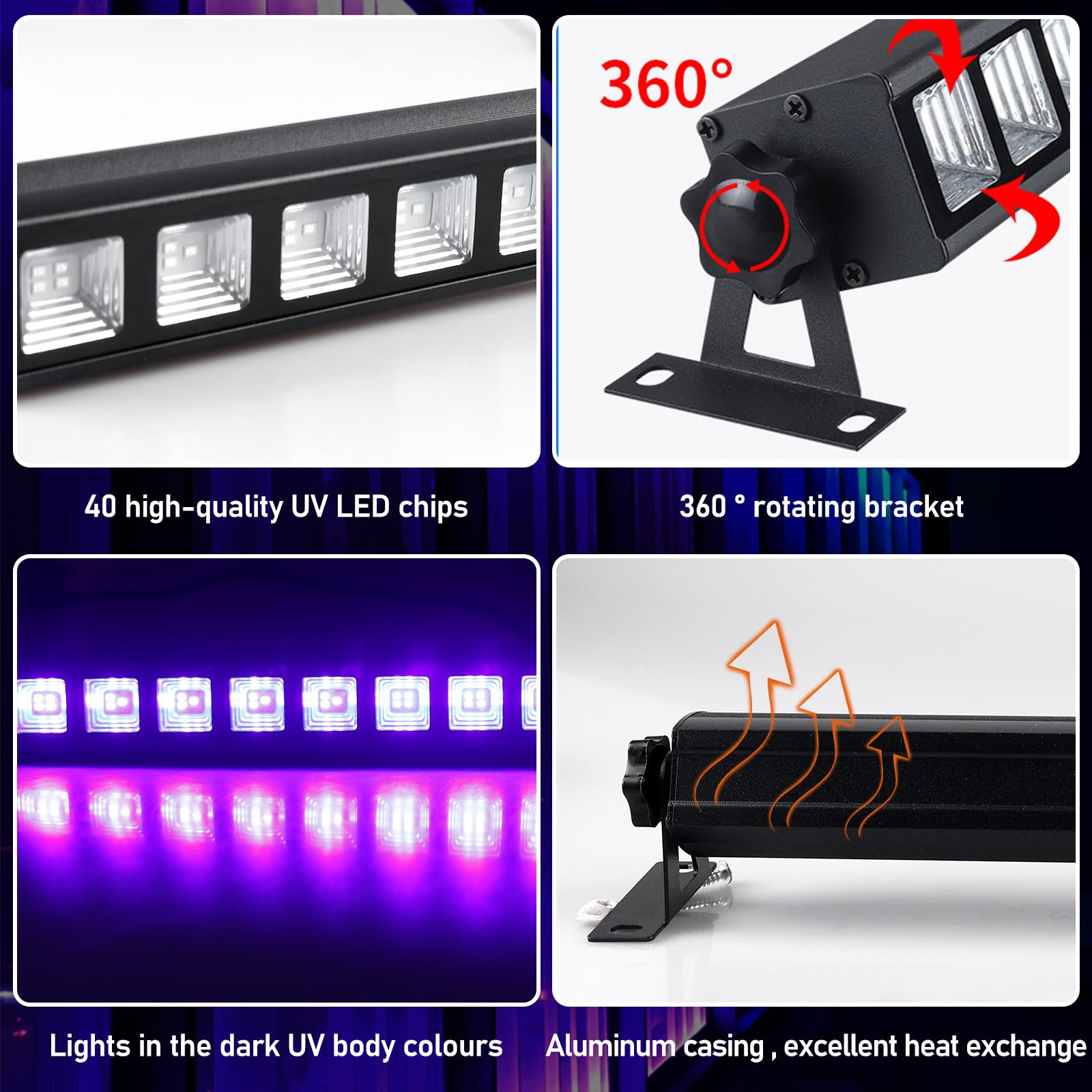 BORDEAG Lampada Di Luce Nera, 36 W LED UV, Barra LED UV A 395 Nm Per Feste A Luce Nera Per Fluo Decorare Bar Halloween Festa Glow Pittura Fluorescente