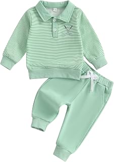 Toddler Boy Girl Golf Outfit Stripes Long Sleeve Sweatshirt Shirt Cute Pants Set Kids Baby Fall Winter Clothes