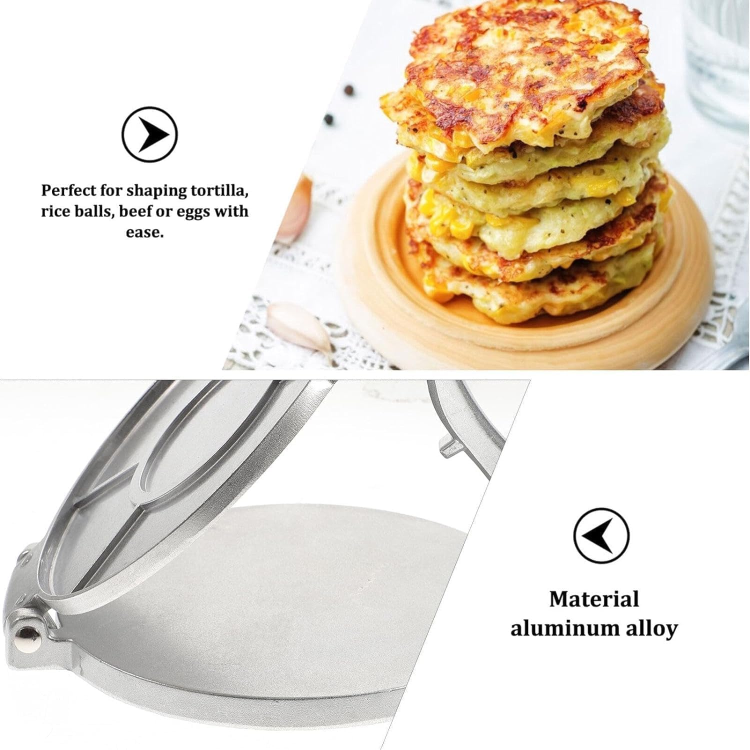 Prensa de Tortilla Hierro Fundido,16 cm Maker Quesadilla Harina Herramienta Hacer Rotis Aluminio Casa Para Tortillas Tortillas Estilo Indio Juego Máquina Hacer Manual Roti Masa Quesadillas