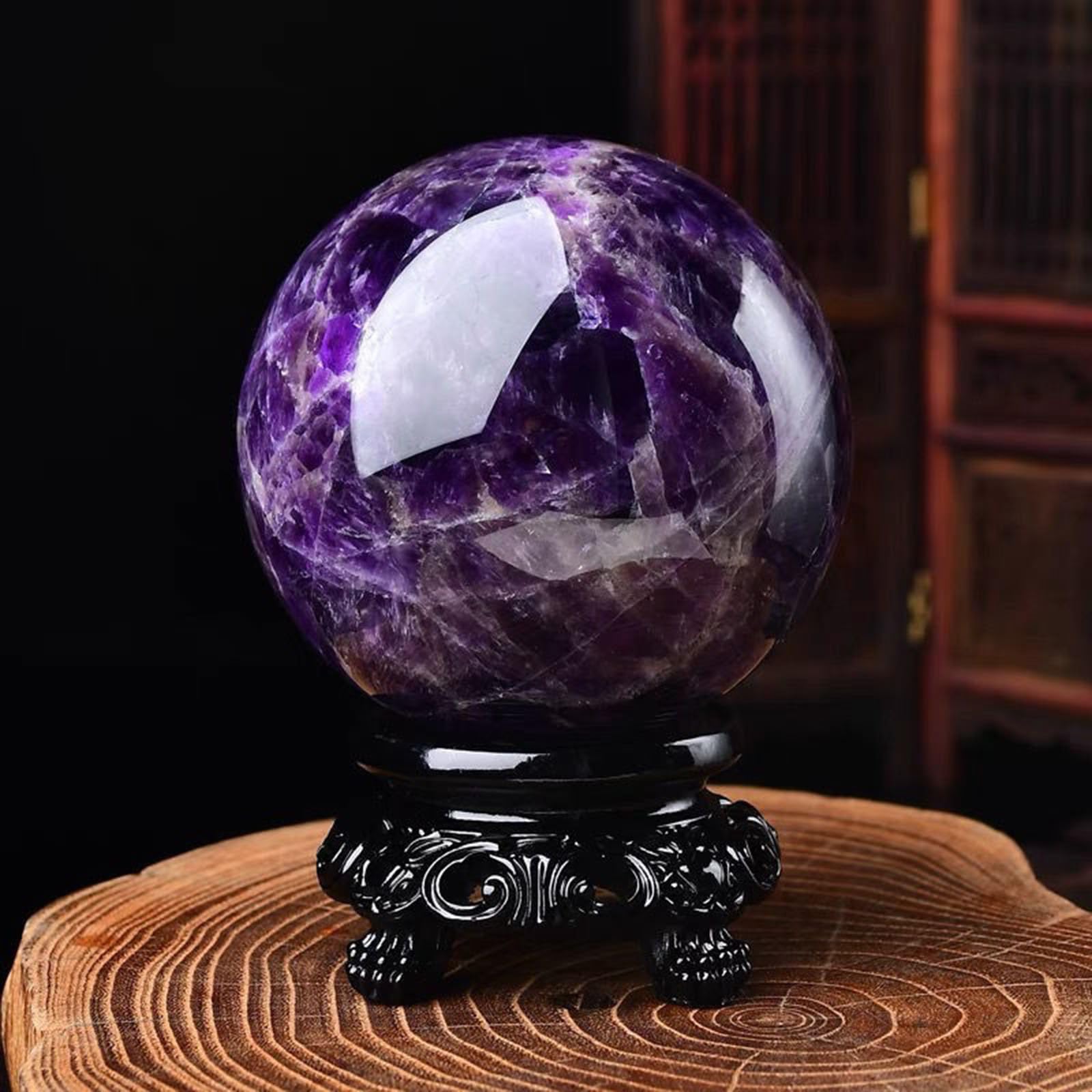 CYVXCPPGI Amethyst Crystal Sphere, Dreamy Amethyst Ball Quartz Crystal Sphere Power Stone Ball for, Scrying, Feng Shui, Decor,Ornament,120mm/4.7in