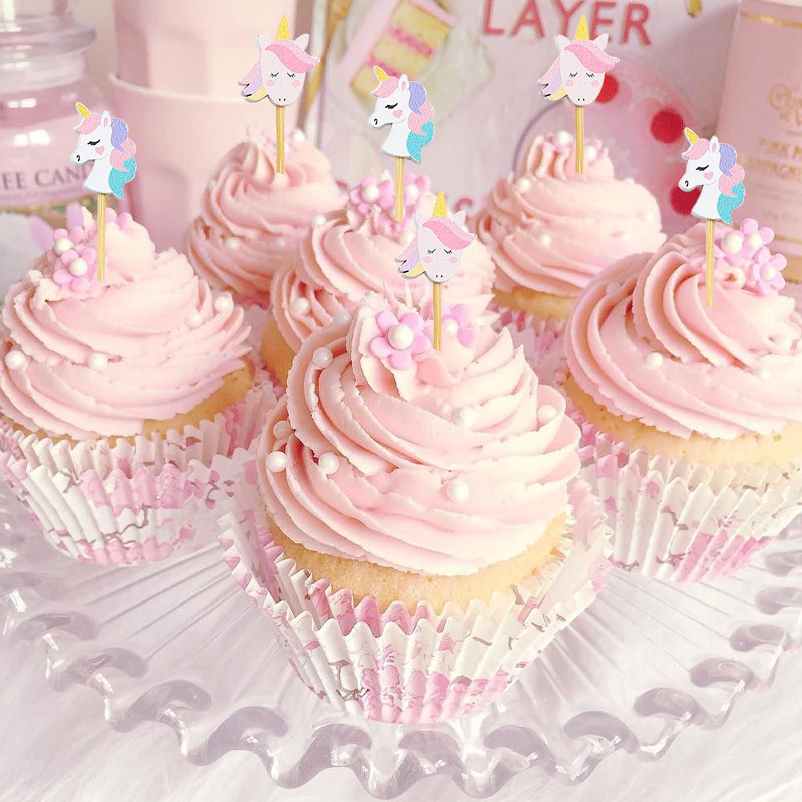 Catelves Spiedini per bambini, 100 spiedini da cocktail, stuzzicadenti, in legno, 13 cm, unicorno, spiedini di frutta per cocktail, decorazione per cupcake, spiedini estivi