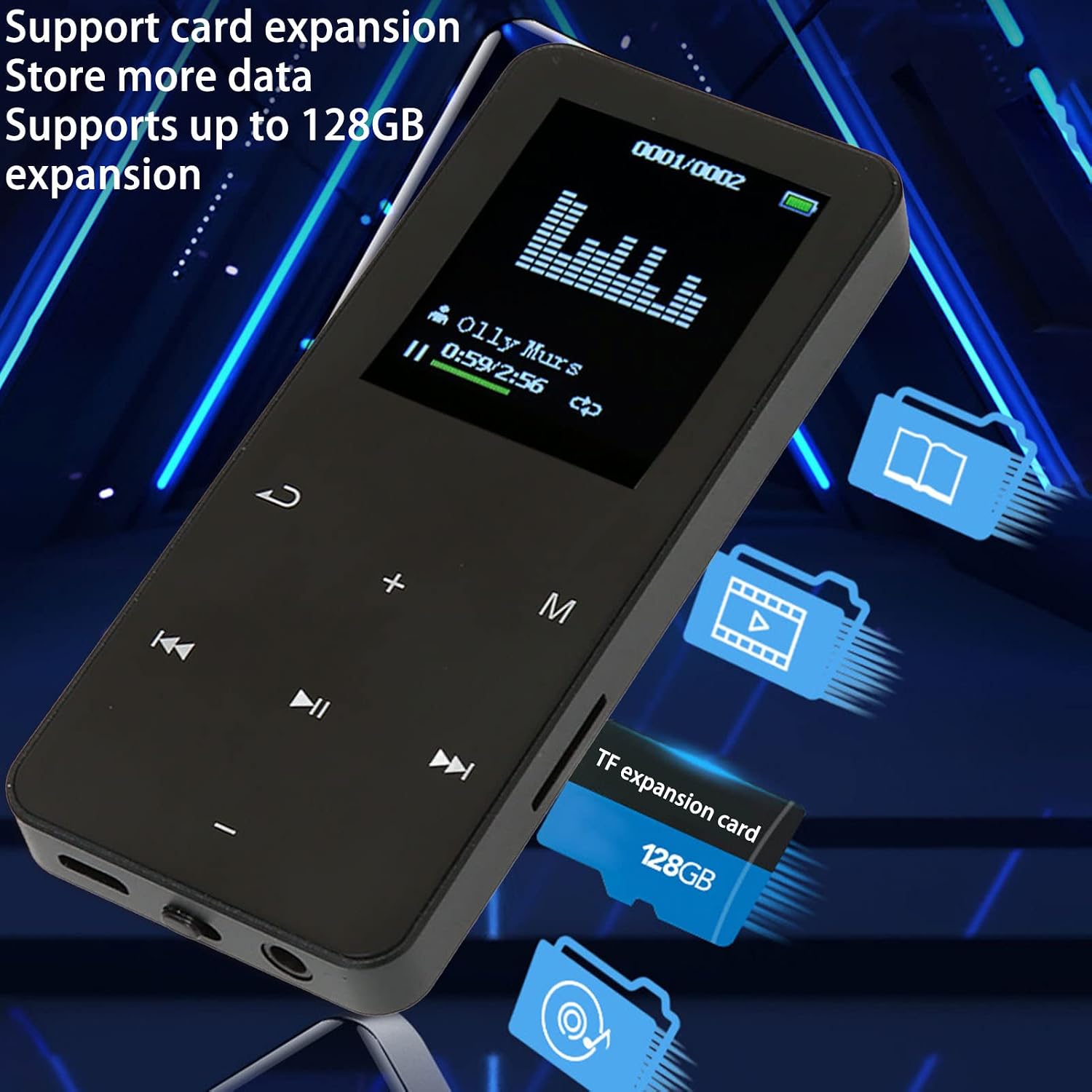 8GB MP3 Players with Bluetooth 4.2, Portable Music Player Support Voice Recorder, Ebook, Video Playback, HiFi Lossless Sound Music Player, Up to 128GB, Earphones Included (Black)