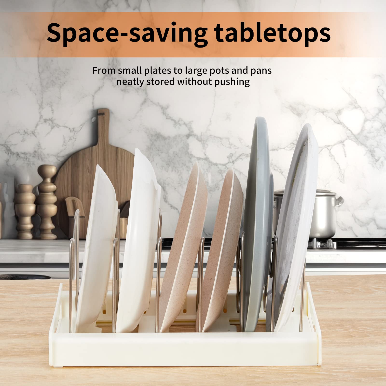 Estante expandible para ollas y sartenes, separadores ajustables de acero inoxidable para tapas de ollas y almacenamiento de armarios de cocina, se adapta a una solución de ahorro de espacio de 12 a