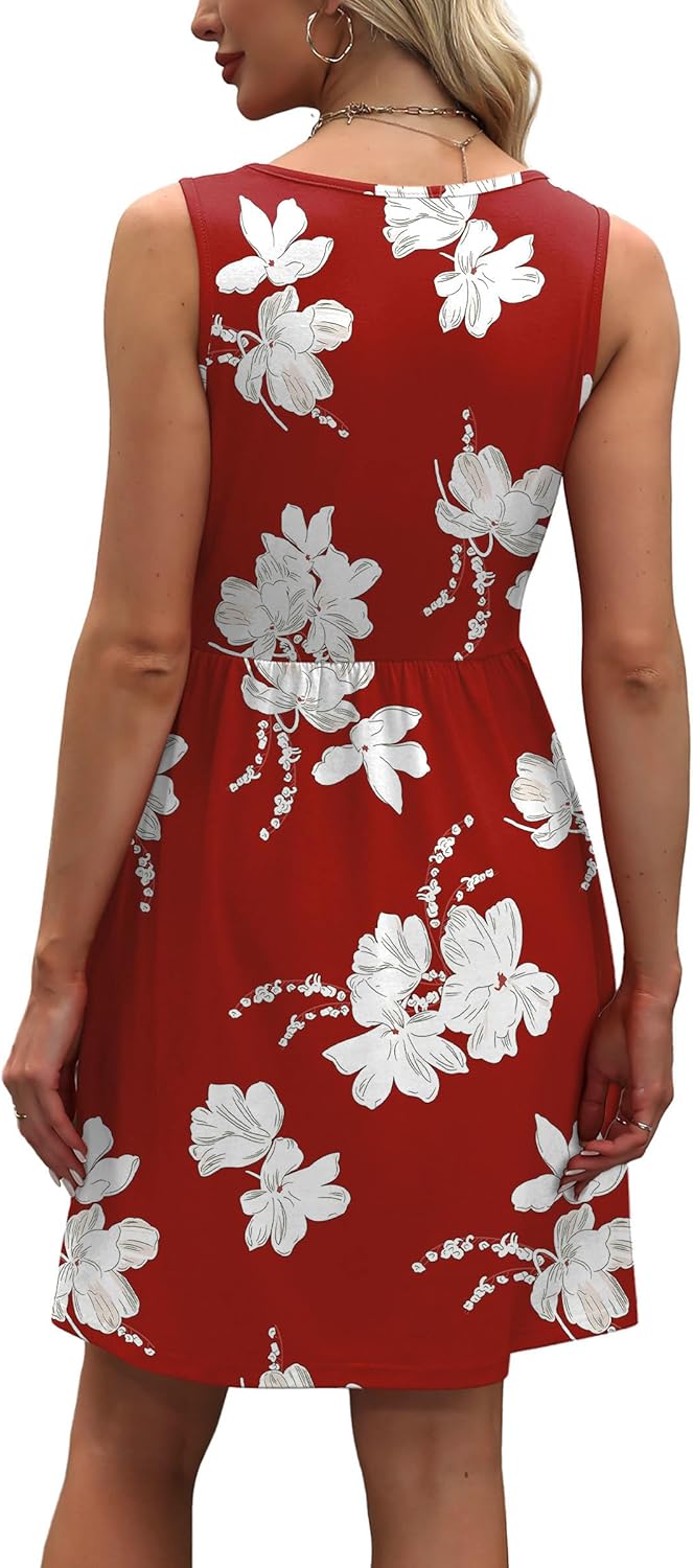 WIHOLL Women's Summer Dress 2026 A-Line Sleeveless Casual Sundress with Pockets Floral/Solid - Image 5
