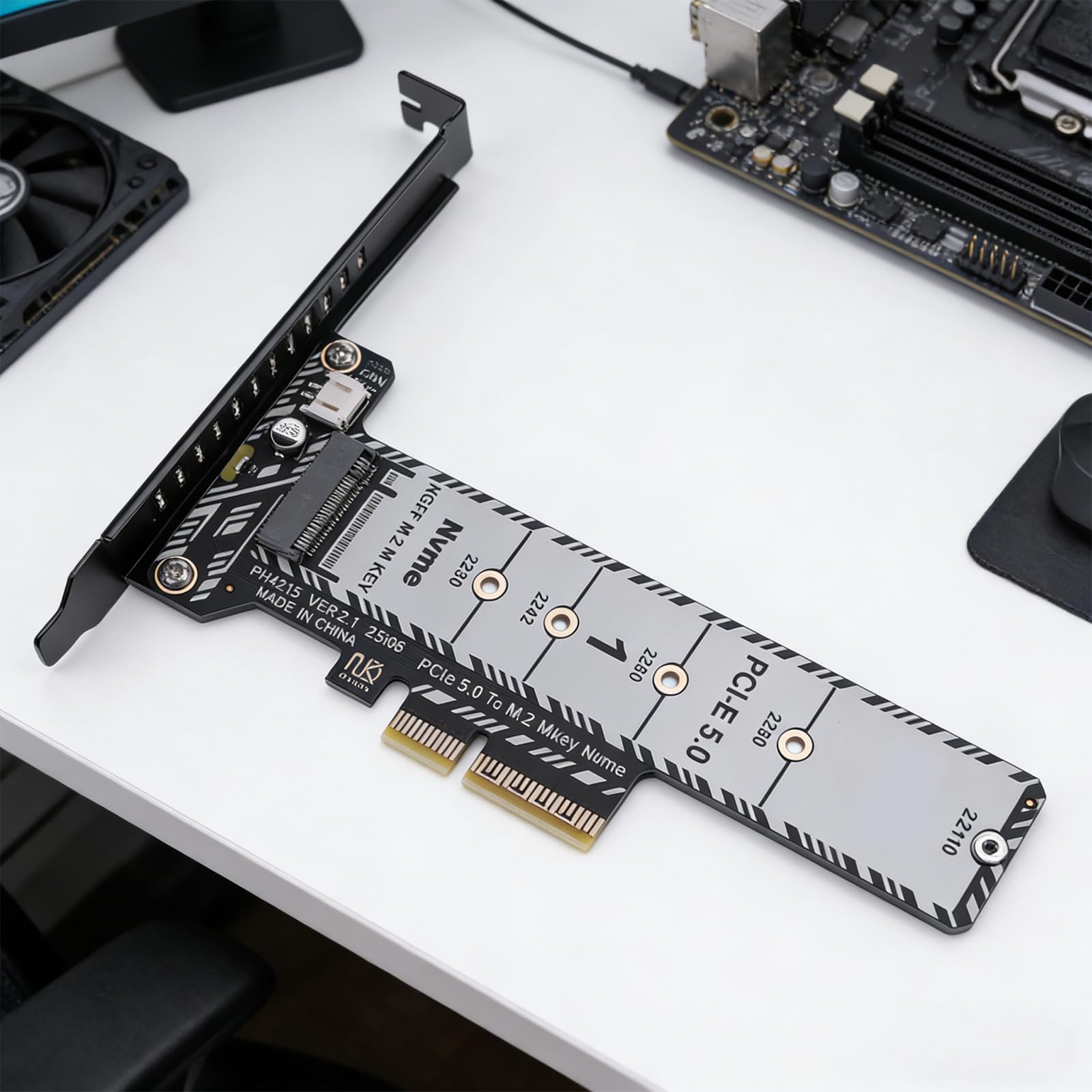Karta adaptera PCIe 5.0 na M.2 NVMe, niskoprofilowa, pełna wysokość, kompatybilna z SSD 2230-22110, do Windows/Linux/Mac