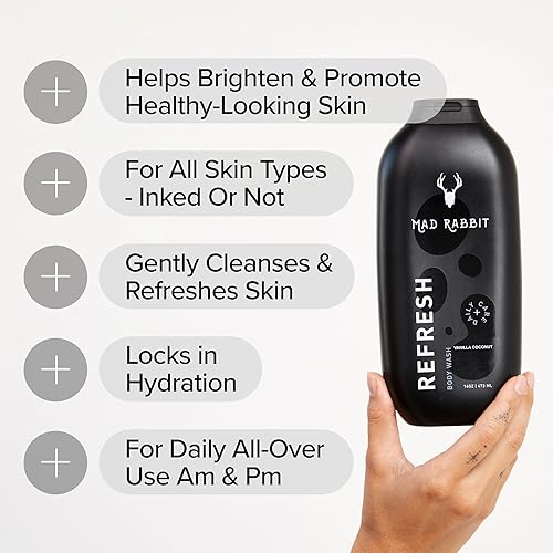 Miniatura 7 de Mad Rabbit Gel de baño Refresh - Cuidado posterior del tatuaje, ingredientes de limpieza hechos para todo tipo de piel, fórmula suave,