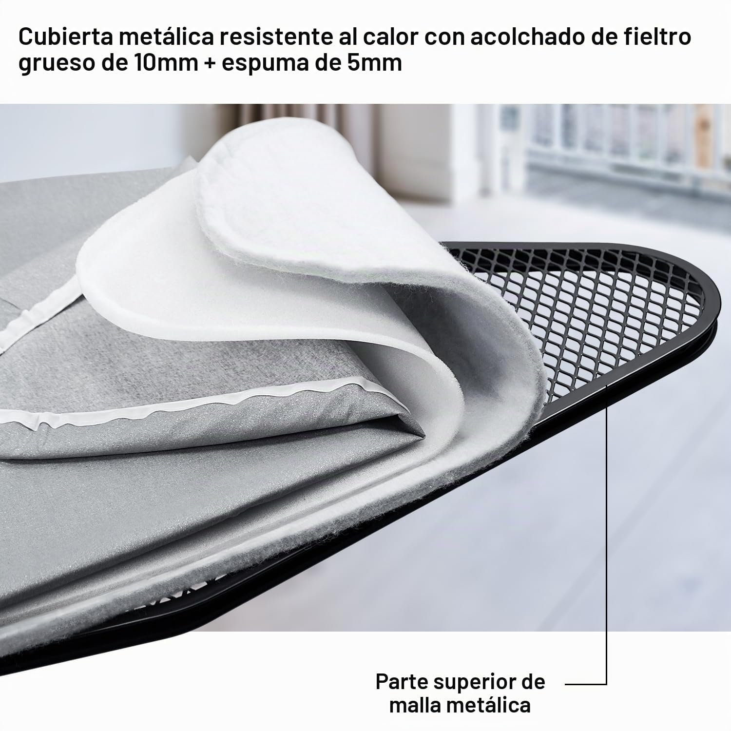 Duwee Tabla de planchar extragrande con gran soporte para plancha de vapor, cubierta metálica resistente al calor con acolchado grueso de doble capa, altura ajustable, patas resistentes y plegable